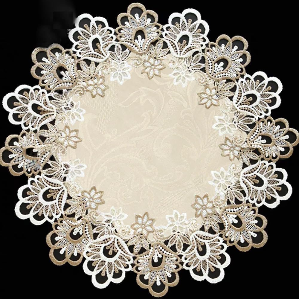 AMZALI Round Table Cloth Floral Embroidered Lace Tablecloth Wrinkle Free & Stain Resistant Fabric Tablecloths Table Cover for Kitchen Dinner (Round 60 inch)