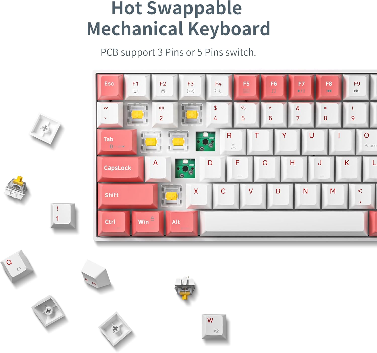 Newmen GM840 Wireless Mechanical Keyboard,Wired/Bluetooth/2.4G 75% Compact RGB Backlit Hot Swappable Mini Gaming Keyboard,USB C 84 Keys Small Computer Keyboards for PC/Laptop/Win/Mac,G Yellow Switches