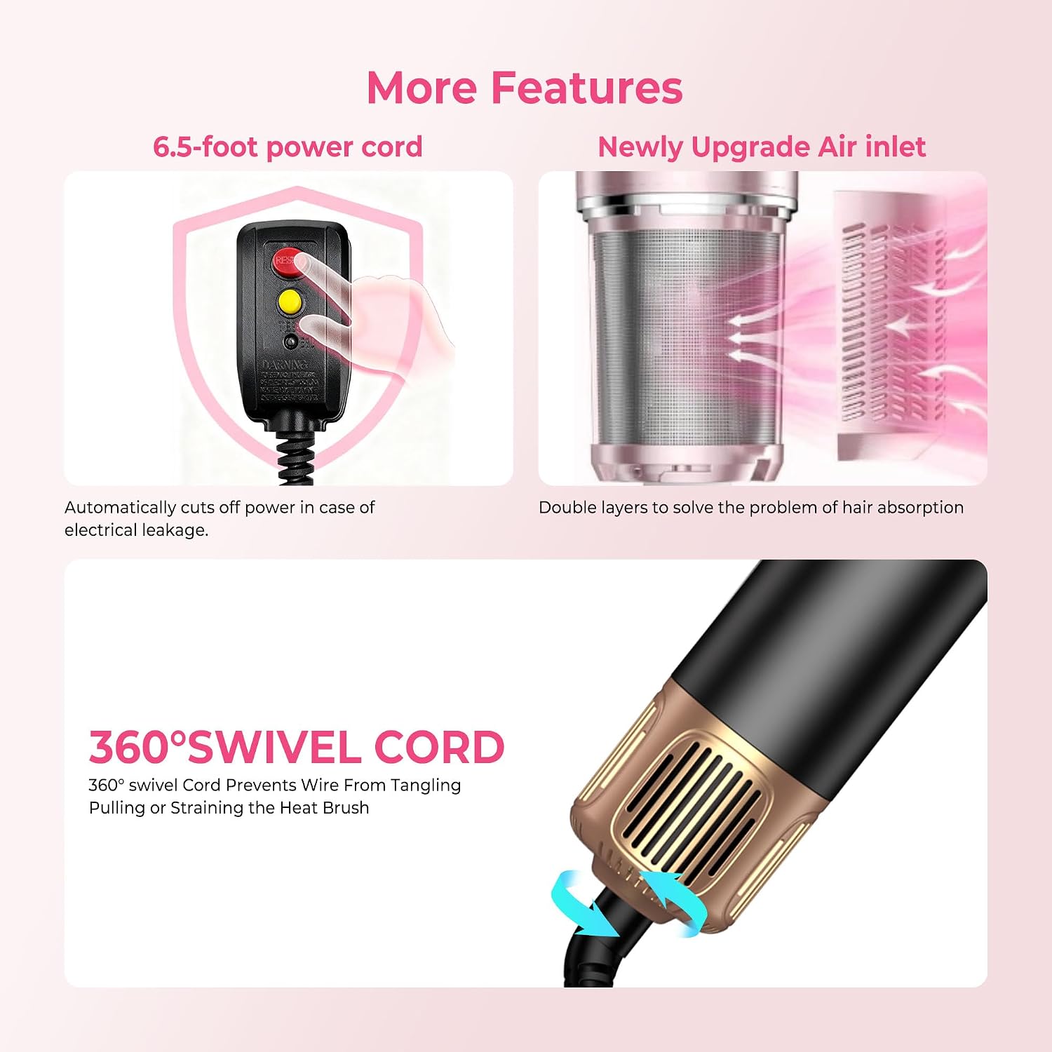 Atopskins 5 in 1 Blow Dryer Brush Set, 1000W Hot Air Styler with Auto-Wrap Curler & LED Temp Display, Negative Ion Hair Dryer Brush for Straightening, Volumizing & Curling - Black