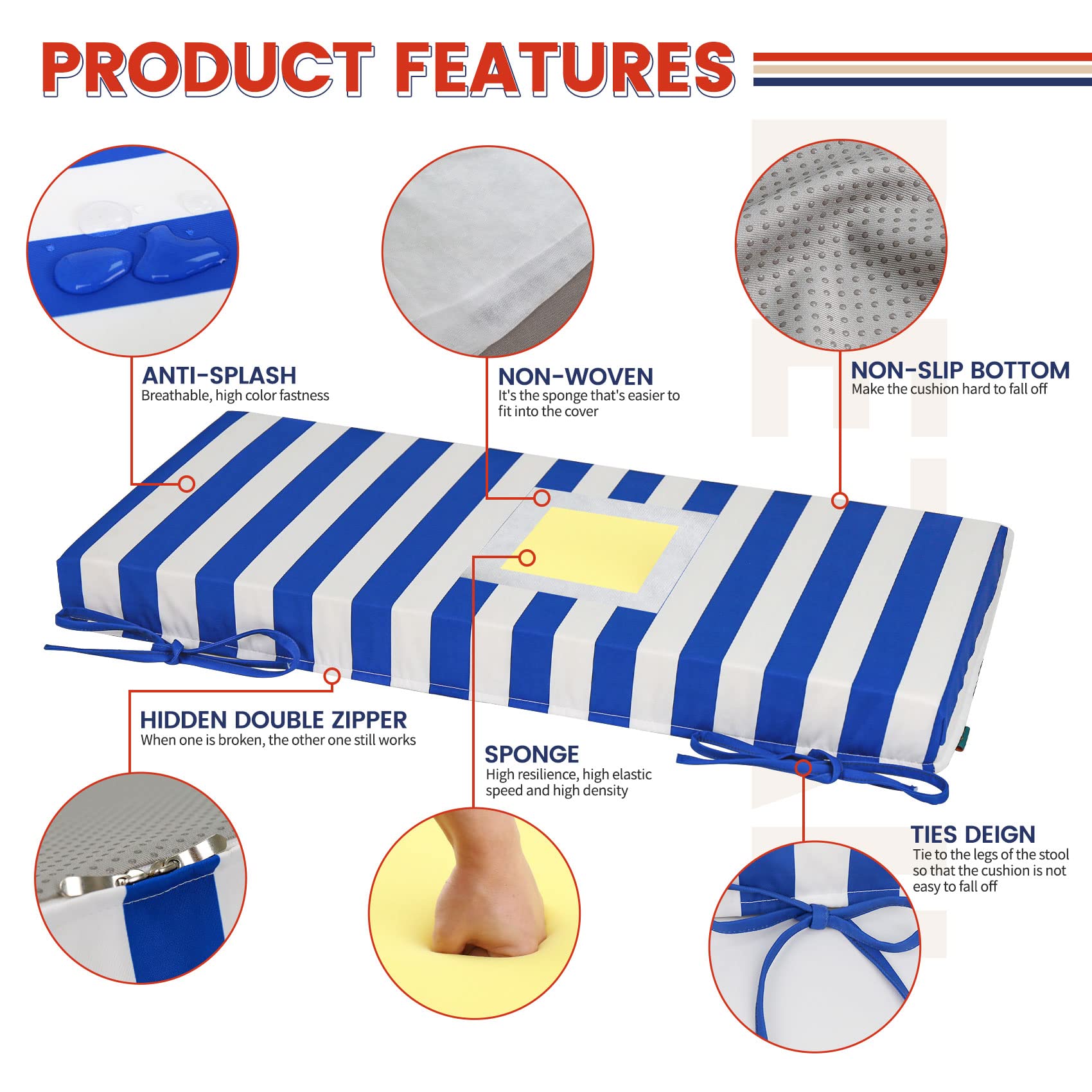 Bench Cushion NonSlip Indoor/Outdoor Furniture Bench Cushions Waterproof Removable Cover with