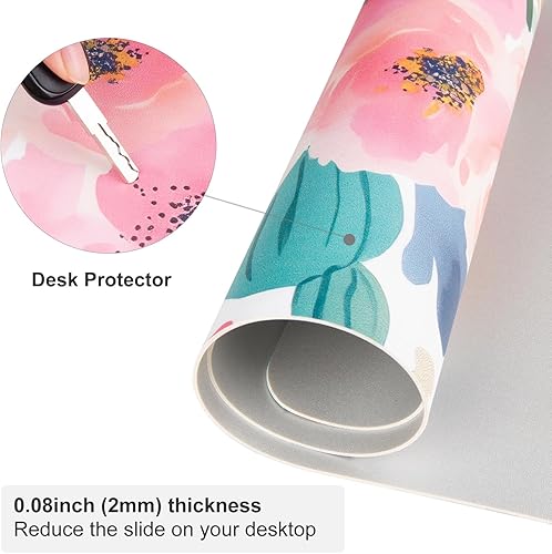 Miniatura 4 de Colorful Star Alfombrilla grande para mouse, diseño floral rosa para escritorio, para mujeres y niñas, de piel sintética, impermeable, protector de