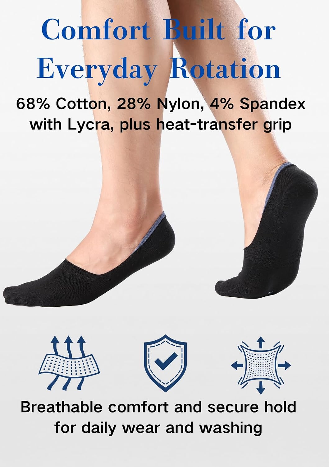 No Show Socks for Men, 6 Pairs, Low-Cut Non-Slip Loafer Socks