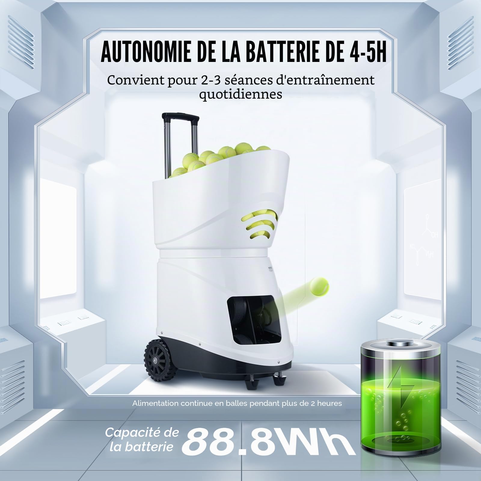 VEVOR Machine à balles de Tennis, 150 balles, Lanceur Automatique de balles de Tennis Portable, perceuses multimodes à 5 Moteurs, 2 Heures de Jeu, Batterie Rechargeable, télécommande Via Application
