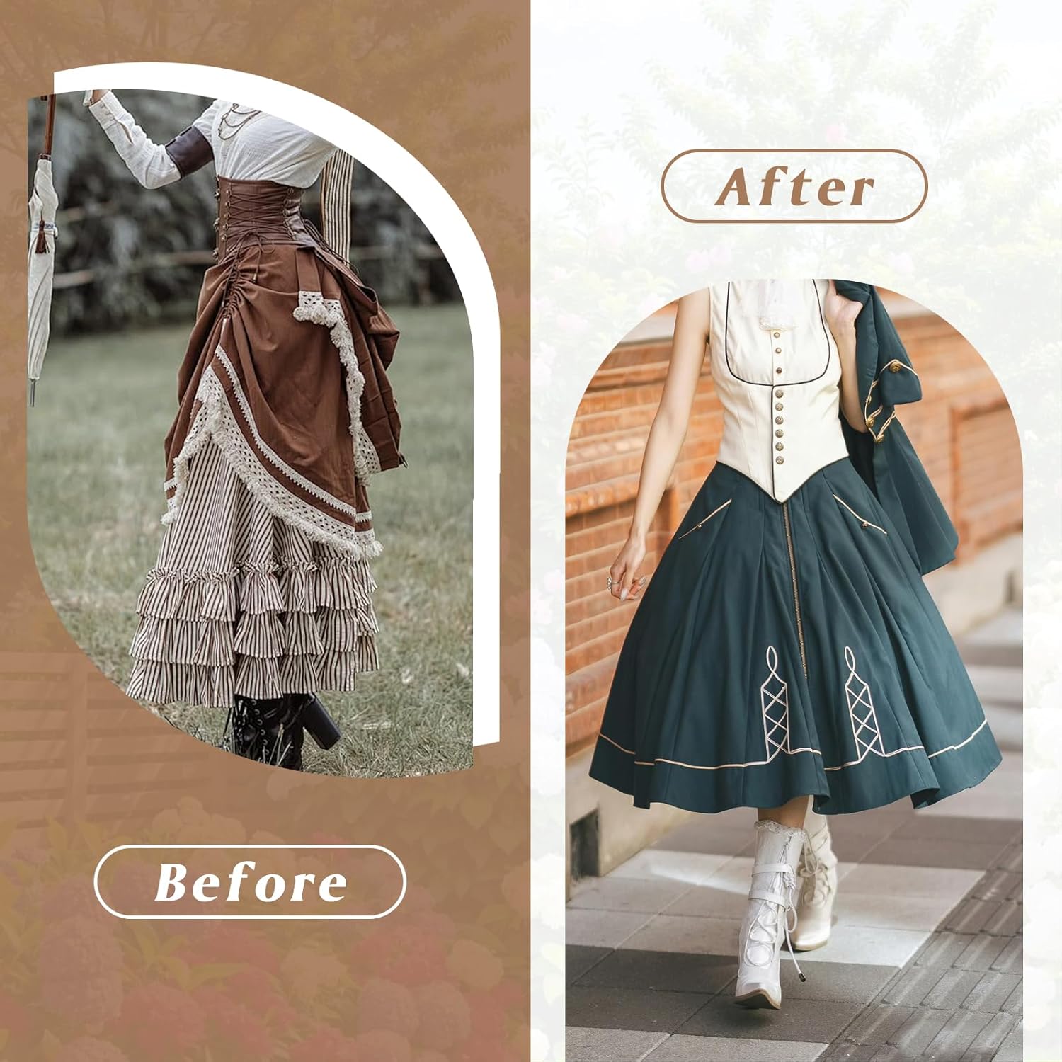 Nalwort 5 in 1 Pannier Petticoat, Victorian Hoop Skirt Set, Bustle Cages for Women, Versatile Cage Skirt for Stage, Photography and Everyday Wear White,black