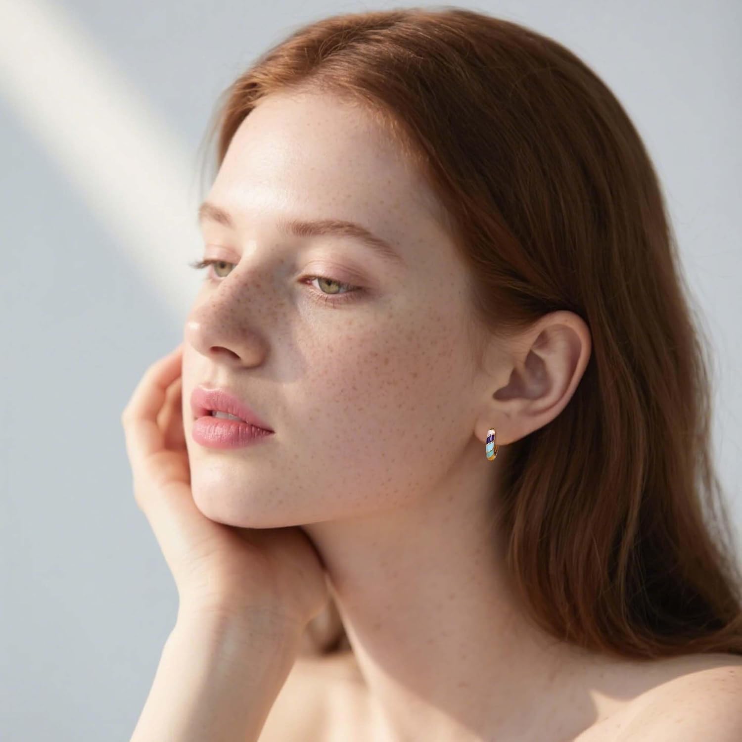 Colorful Enamel Hoop Earrings for Women 14K Gold Plated Huggie Earrings Color Block Enamel Statement Earrings Hinged Hoop Jewelry - Image 3