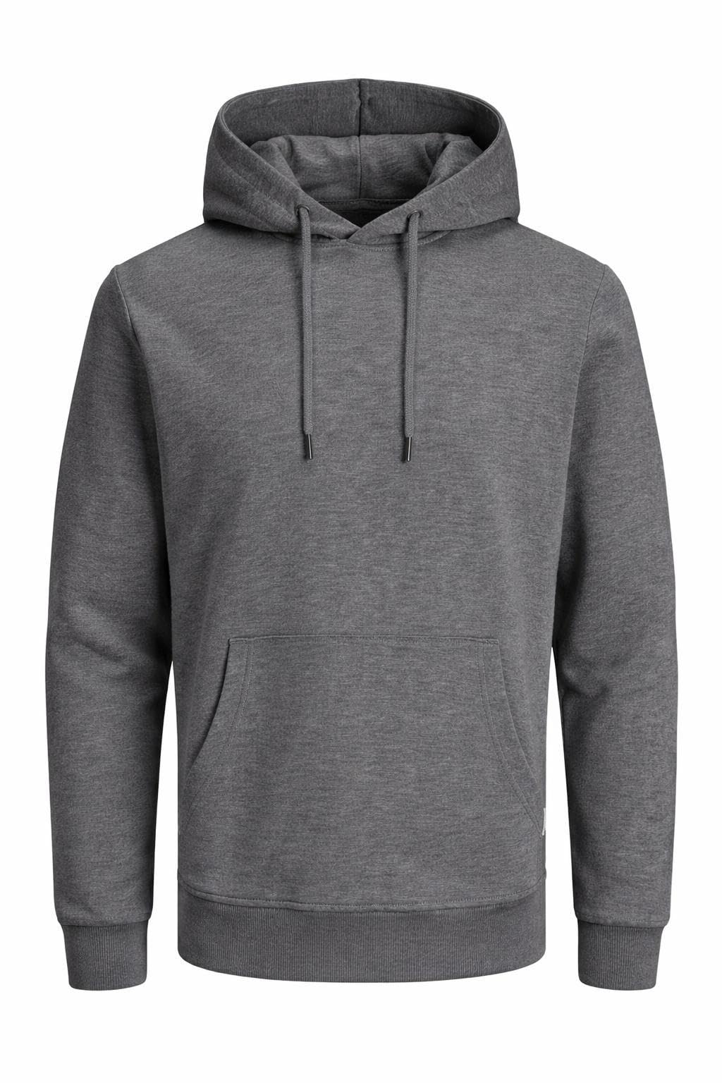JACK & JONES Male Plain Hoodie, Medium Grey Melange, 3XL