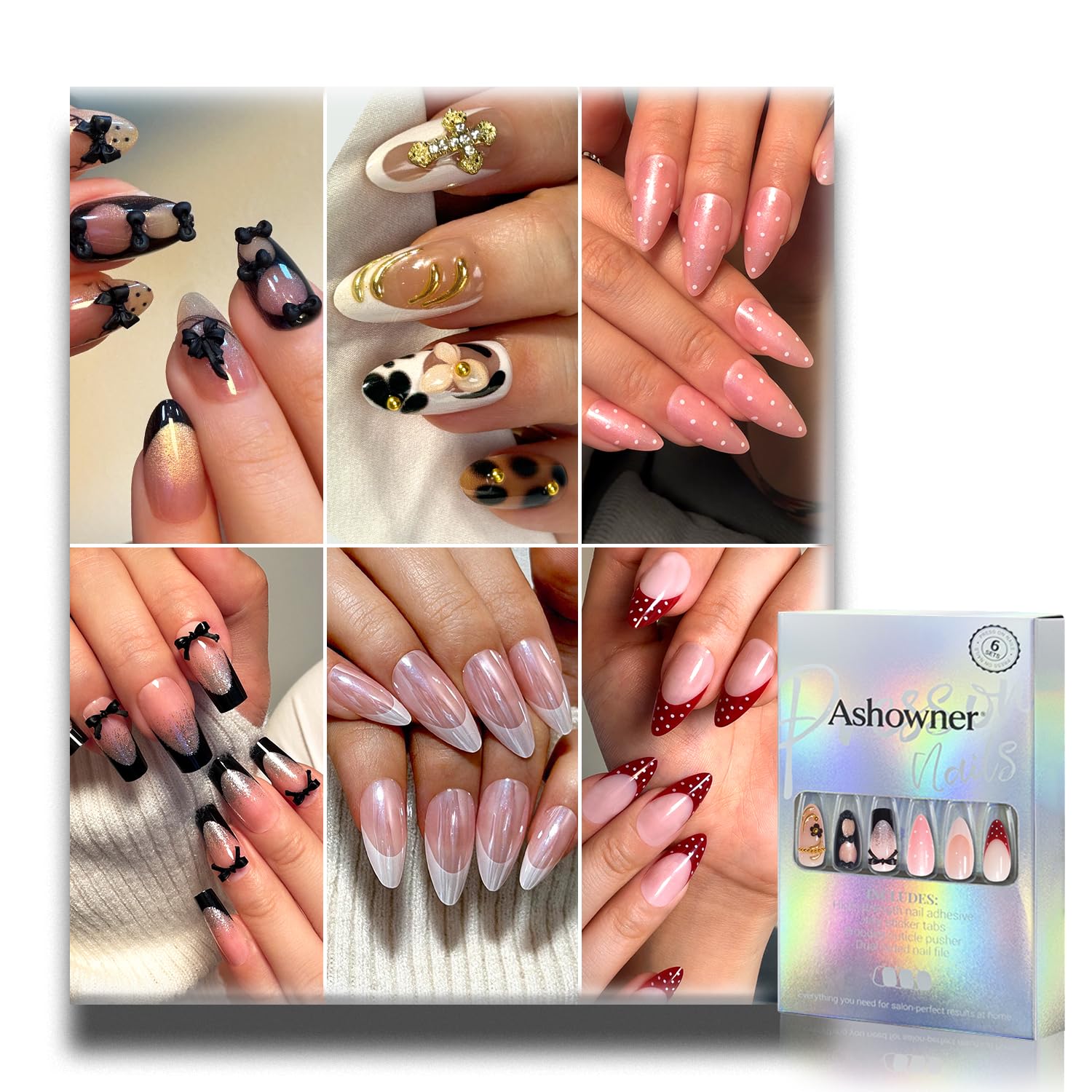 Reusable Press on Nails - 144 Pcs, 6 Styles -19 Reusable Press on Nails - 144 Pcs, 6 Styles -19