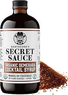Bartender’s Secret Sauce USDA Organic Demerara Cocktail Syrup – Handcrafted with Rich Organic Demerara Sugar – Gluten-Free – Makes 64 Cocktails (16oz Bottle) – Great for Old Fashioneds, Tiki & Coffee Drinks – Just Add Bourbon or Rum