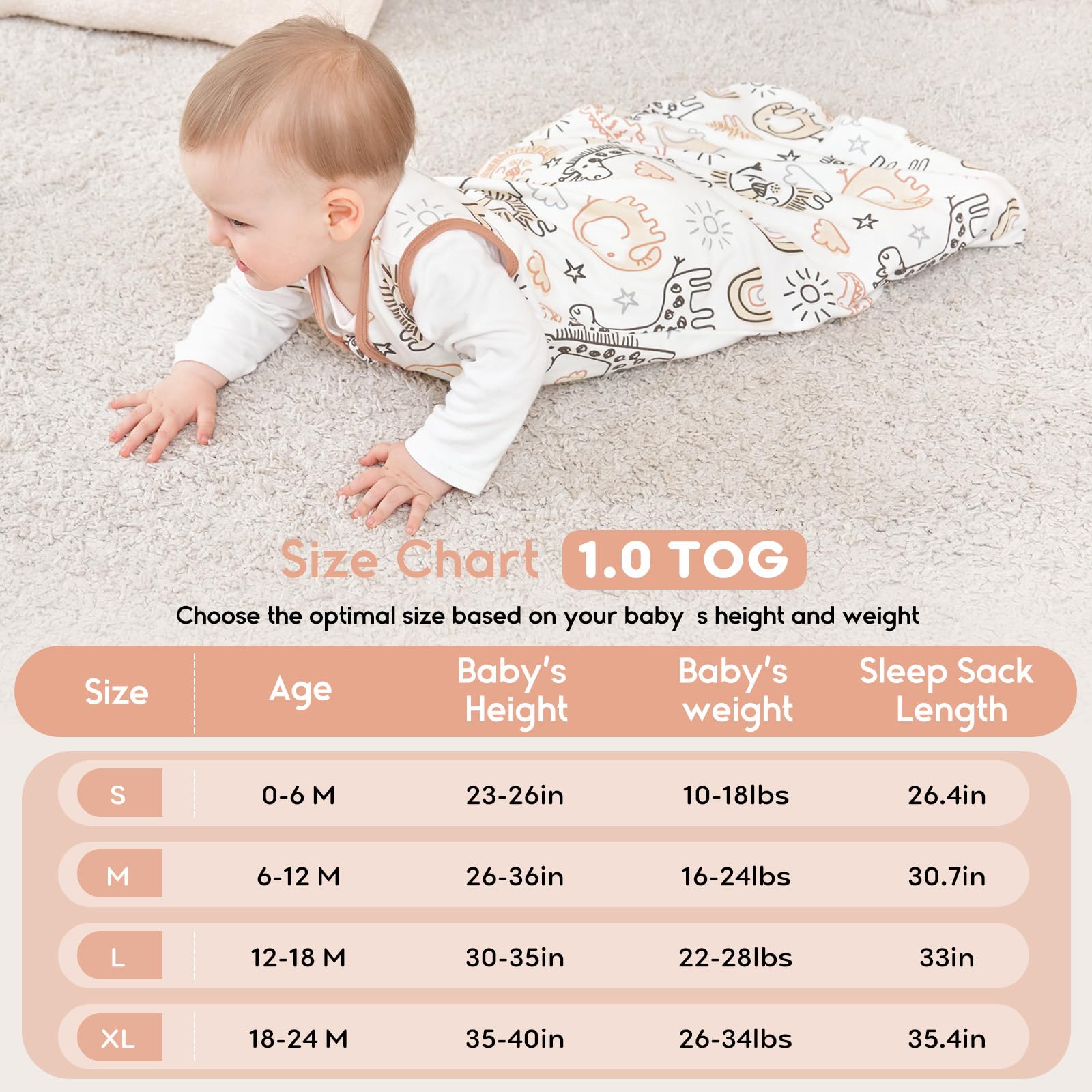 Yoofoss Baby Sleeping Bag 1.0 Tog - 12-18 Months 2 Pack Sleeping Bag Baby 100% Organic Cotton Sleep Sack for Newbron Infant Toddler Warm Soft - 5