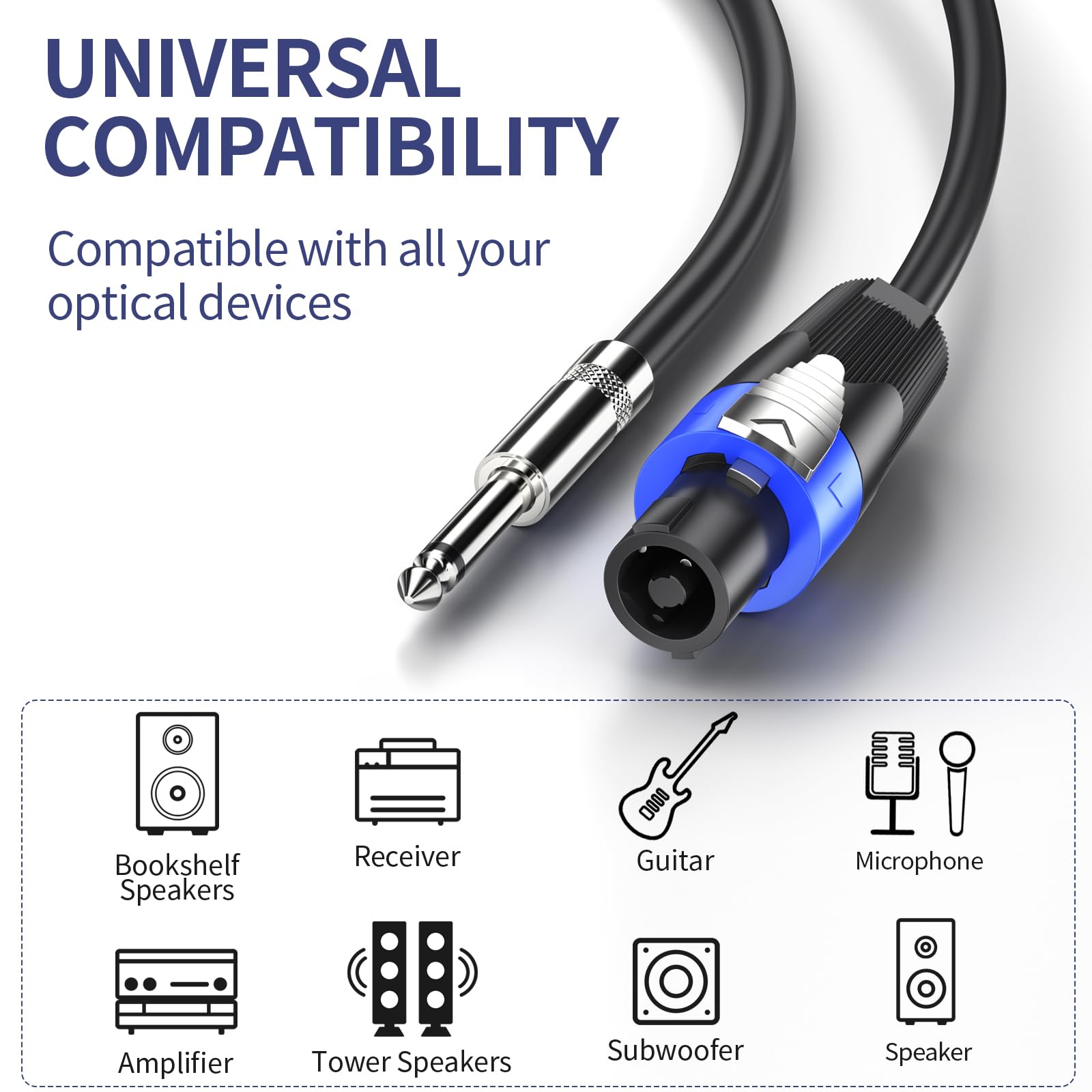 GCTBL 1M 2pack Speakon à 1/4" Câbles Haut-parleur 6.35mm TS Plug