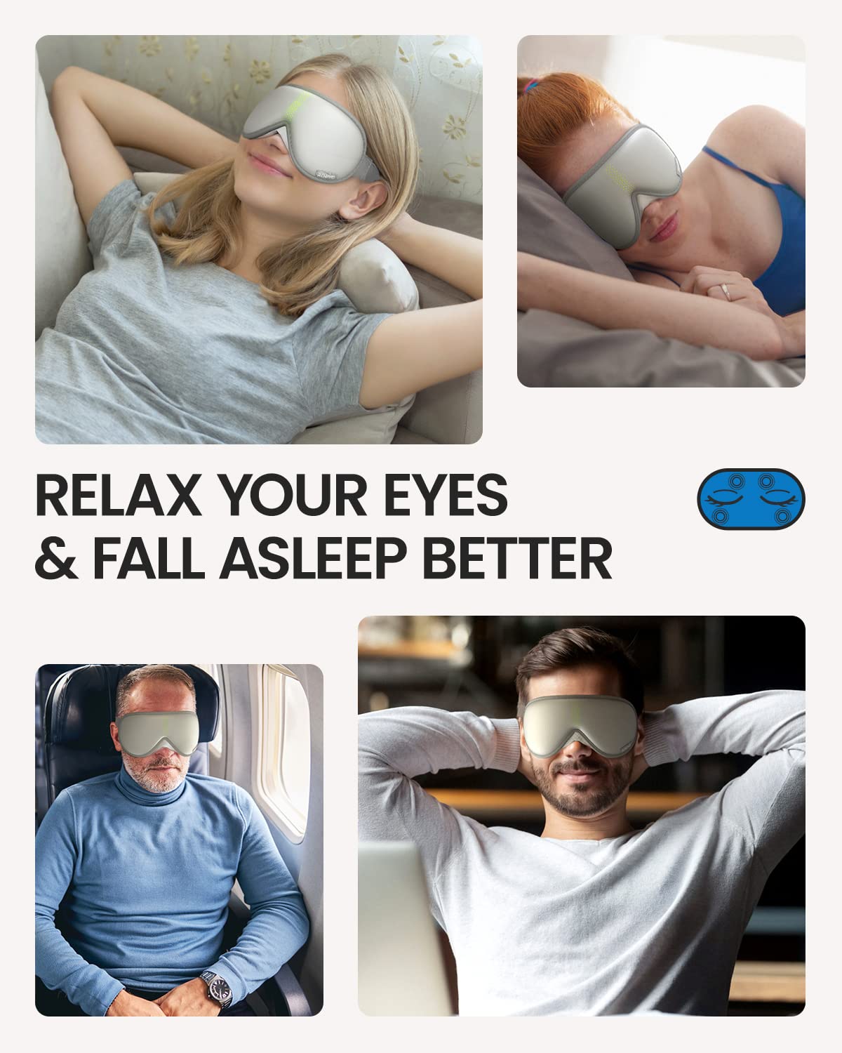 Heated Eye Masks with Vibration & 3-Class Heating, RENPHO Eye Massager for Relief Dry Eyes, Eye Strain, Dark Circles & Puffiness, 3D Light Blocking Sleep Mask, Eye Blinder for Travel : Beauty & Personal Care