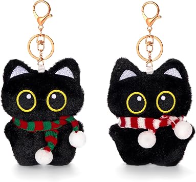 Ditucu 2 Pcs Cat Plush Keychain Toys Kawaii Mini Kitten Stuffed Animal with Scarf Dolls Pendant for Backpack Decoration Gift for Kids