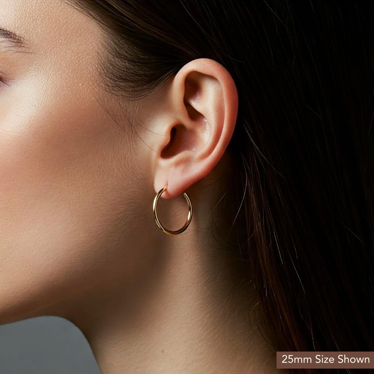 10K Yellow Gold Classic Shiny Polished Hoop Earrings, Plain Round Gold Hoops, Gold Earrings for Women and Men