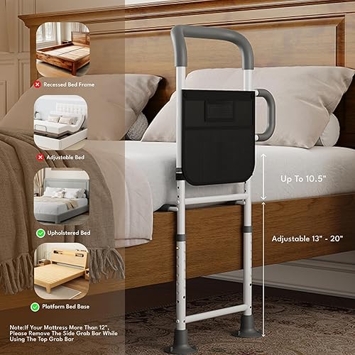 Miniatura 2 de HOMEAL Rieles de cama para adultos mayores de seguridad - Rieles de asistencia para cama ajustable para personas mayores, riel de protección de cama