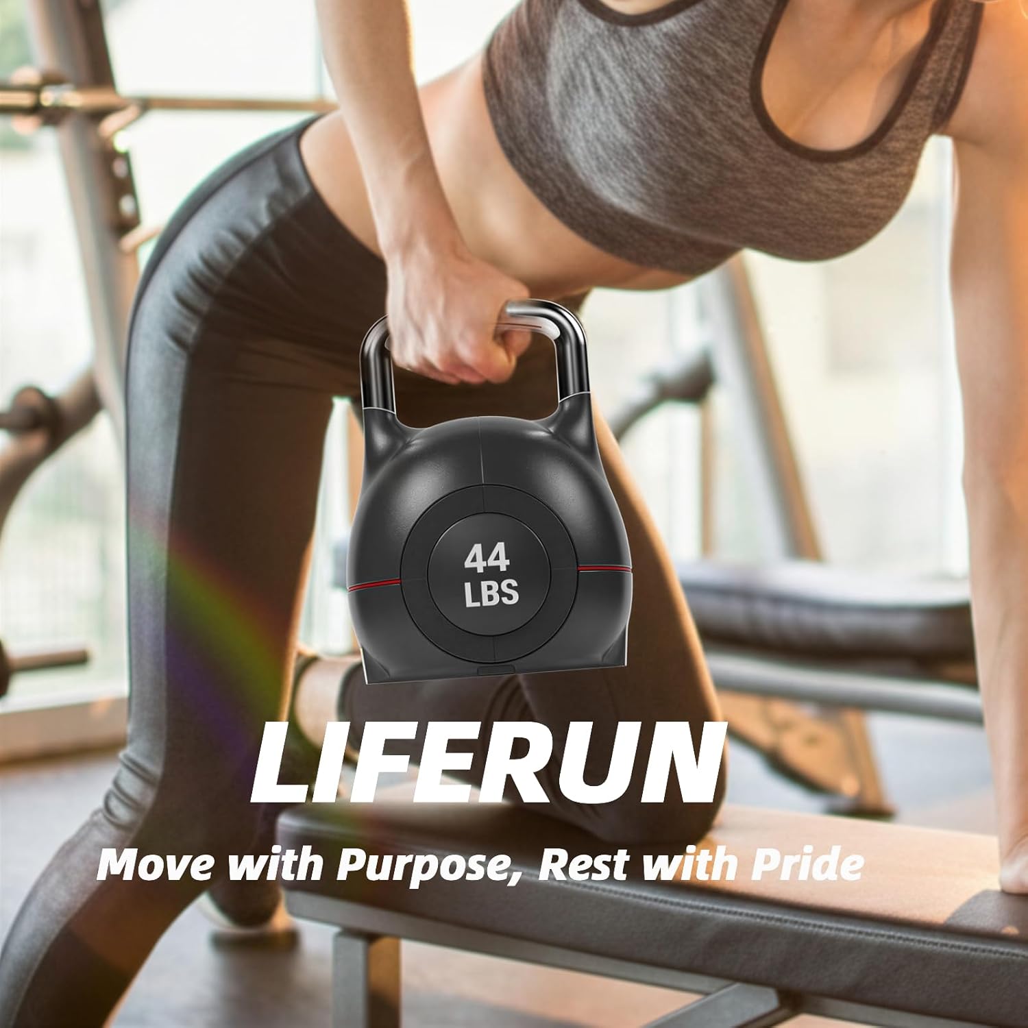 LIFERUN Adjustable Kettlebell Set - 7in1 Kettlebells, Choose 22.5 lb or 44 lb, Quick-Change Weight Dial & Safety Lock, Space-Saving Design, Full-Body Workout & Cross-Training
