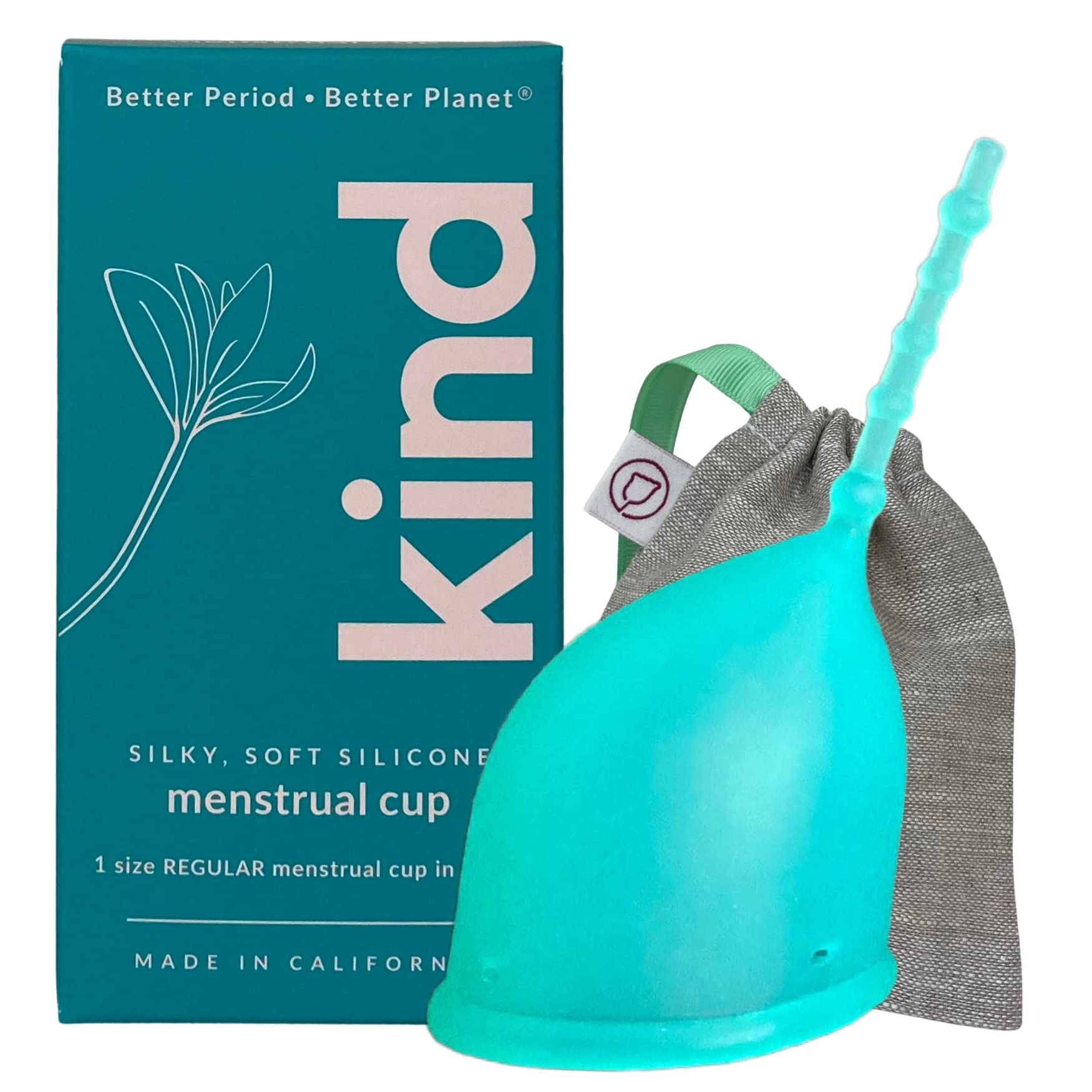 Kind Cup | Comfortable | Soft | Curved Period Cup | Easy to Reach | Easy to Use | 100% Medical Grade Silicone Cups | Patented Menstrual Cups | Reusable Cups (Aqua - Regular)
