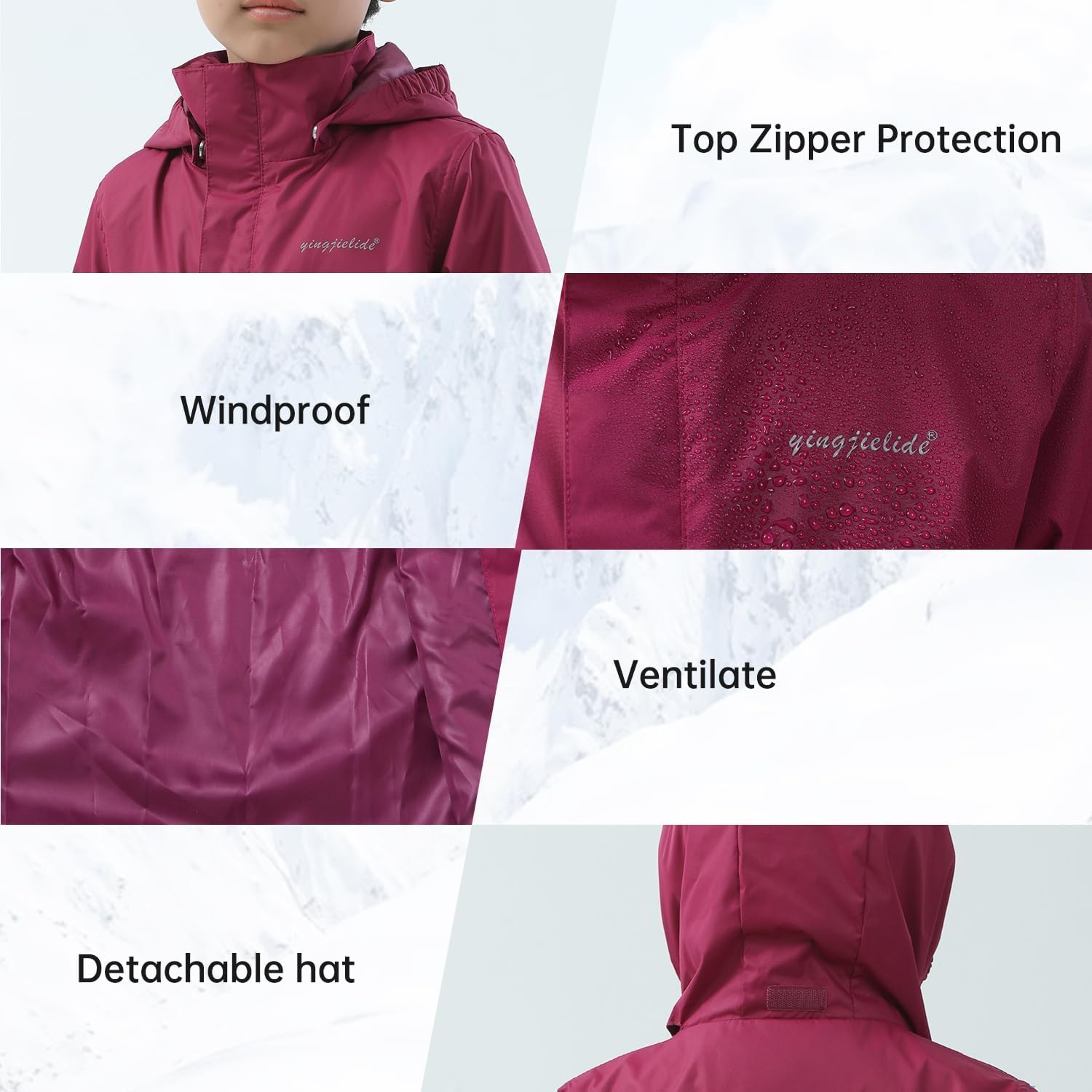 YINGJIELIDE Boys Girls Rain Jacket,Kids Lightweight Waterproof Hooded Raincoats Windbreakers,Outdoor Hiking Coat - Image 4
