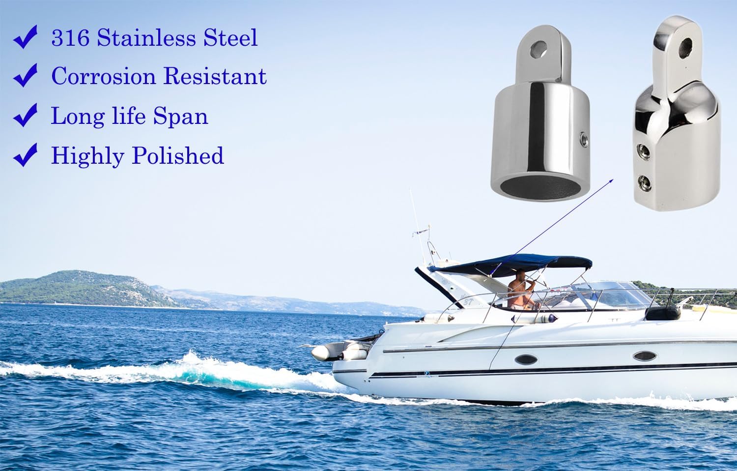 4PCS Bimini Top Eye End Cap, Boat Fittings Marine Hardware 316 Stainless Steel Canopy Replacement Parts