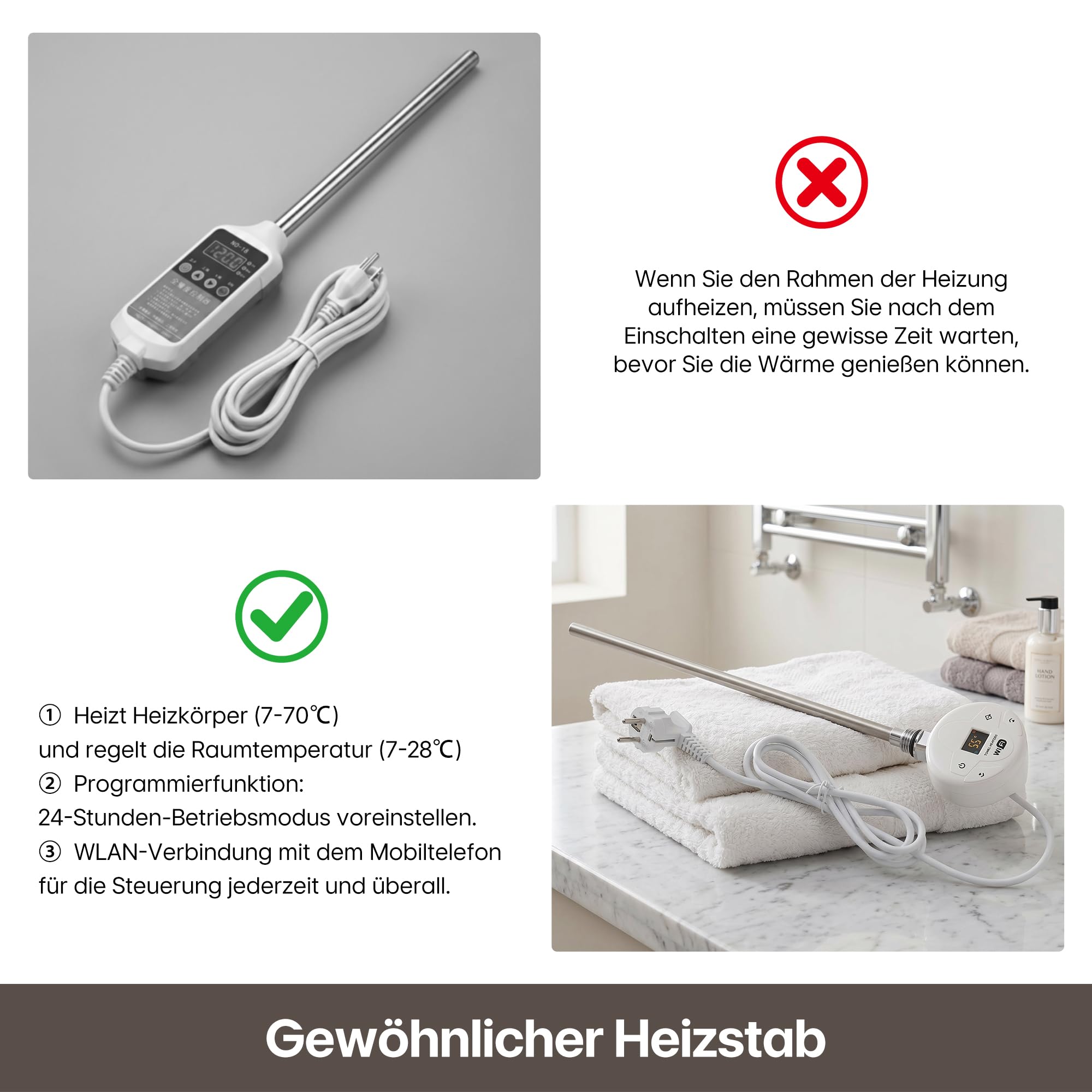 Elektrischer Handtuchwärmer 1314x600mm mit WiFi Programmierbare heizstab