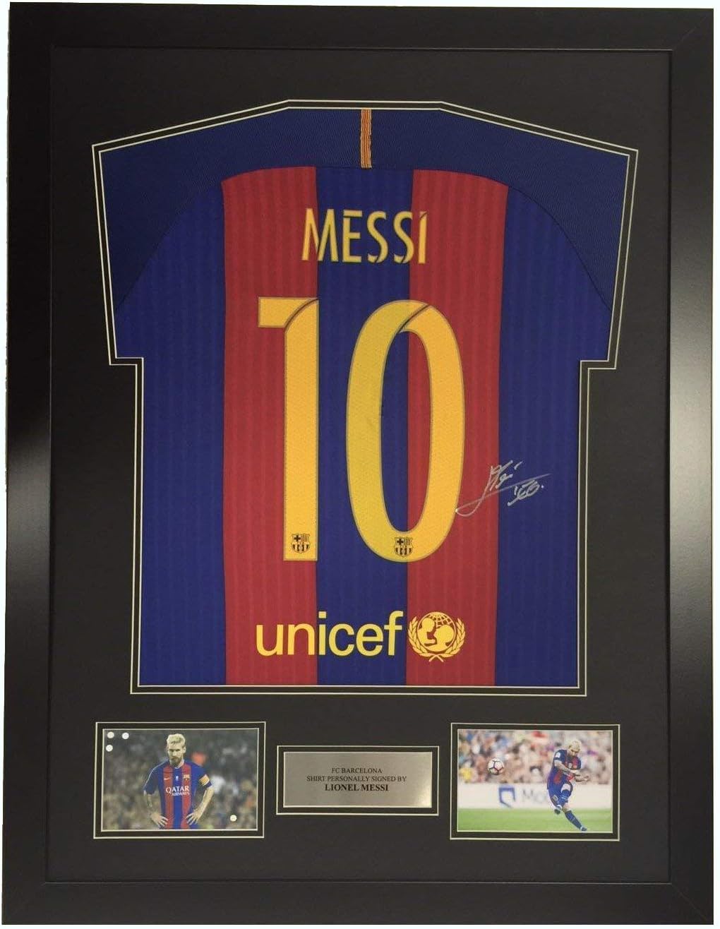 FRAME FOR SIGNED SHIRT DISPLAY BLACK FRAME DOUBLE BLACK MOUNT WITH PHOTO HOLES *FREE PERSONALISED PLAQUE*
