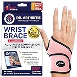 Doctor Developed Wrist Brace - Wrist wrap for Carpal Tunnel Arthritis,Tendonitis, Hand Support - Ideal for Fitness, Weightlifting - Handbook included (Pink, 1 Pack)