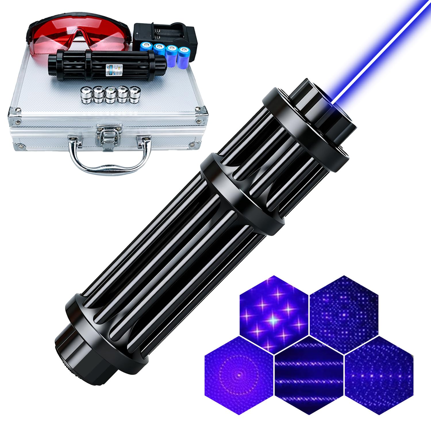 High Power Blue Rechargeable LED Outdoor Flashlight, 6 Light Modes, Zoomable and Waterproof, Perfect for Camping, Hiking, and Fishing (Battery)