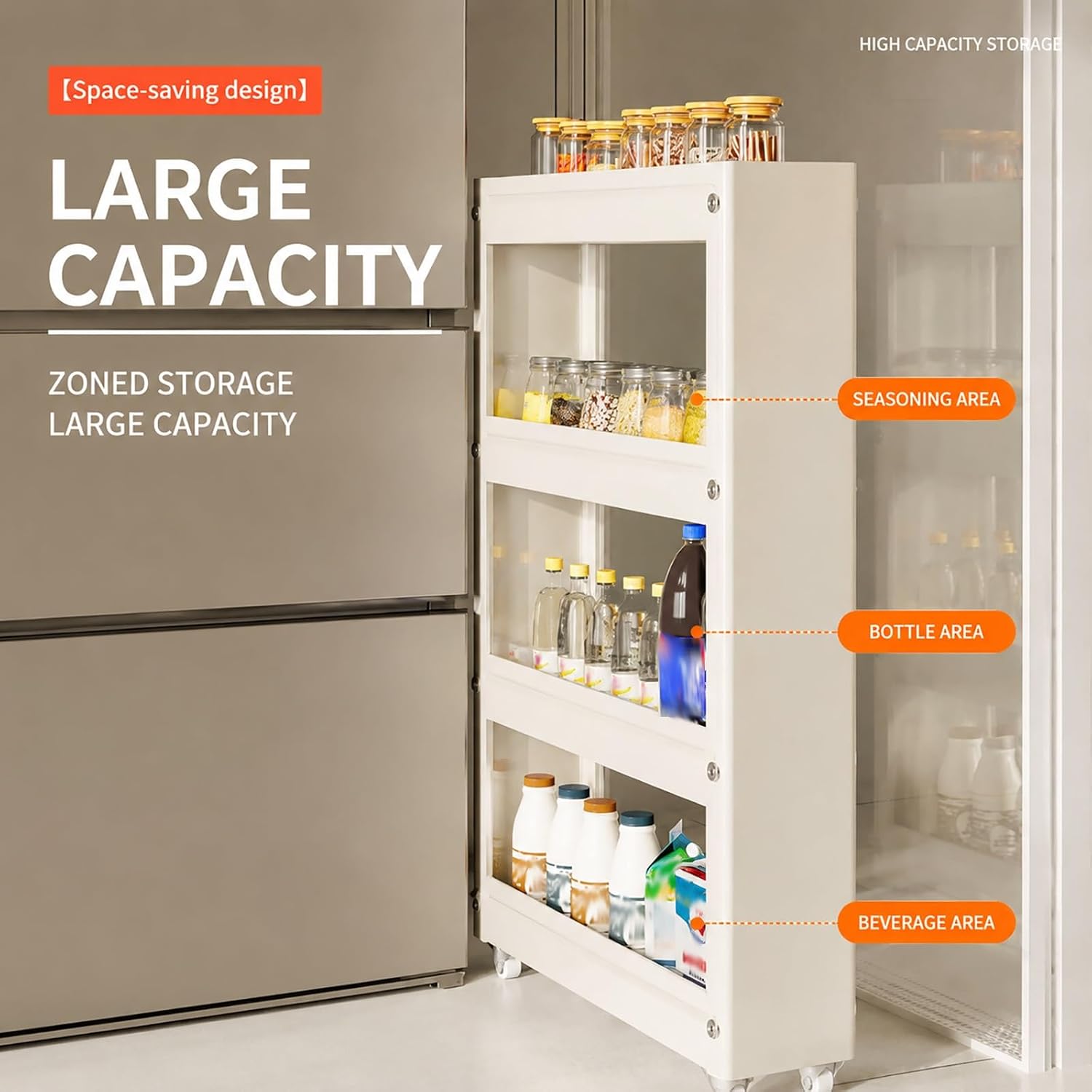 Slim Storage Cart, Pull Out Kitchen Gap Organizer with Wheels, Carbon Steel Rolling Narrow Rack for Refrigerator Side, Bathroom, Laundry Room, Small Spaces(Gray,15.7 * 5.9 * 66.9in)
