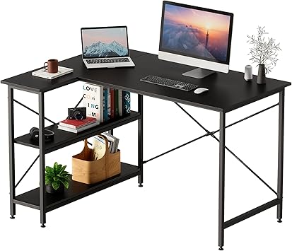 Amazon Co Jp Domy Home L字デスク パソコンデスク Pcデスク コーナーデスク オフィスデスク ラック付きデスク 机 省スペース おしゃれ 収納 ワークデスク 書斎 メラミン加工 パソコン机 パソコンラック Pcラック 木製 学習机 学習デスク 棚付デスク ブラック 1 90