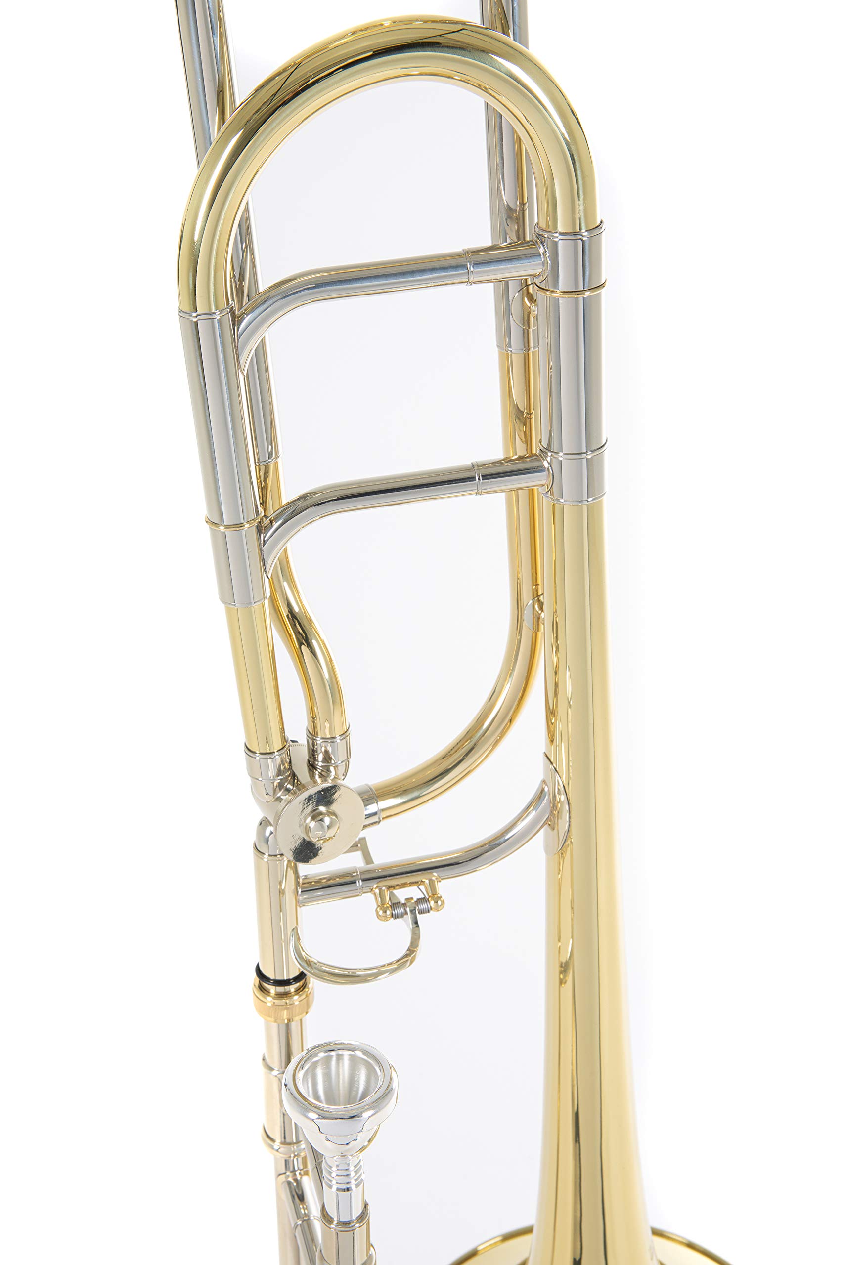 Roy Benson Trombón tenor en Sib/F TT-242F (válvula de cuarto, campana de latón de 8,5", calibre de 13,89 mm, láminas de alpaca, diseño ergonómico, en un práctico estuche)