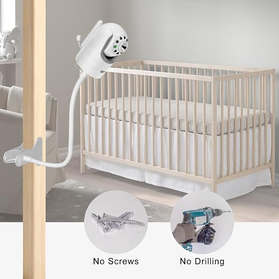 Baby Monitor Mount, Vikobess Flexible Gooseneck Baby Monitor Holder for Toddler Optics DXR-8 and DXR-8 PRO, Fits Baby Camera with 1/4 Screw Mount, Clamps to Cribs, Tables, Shelves