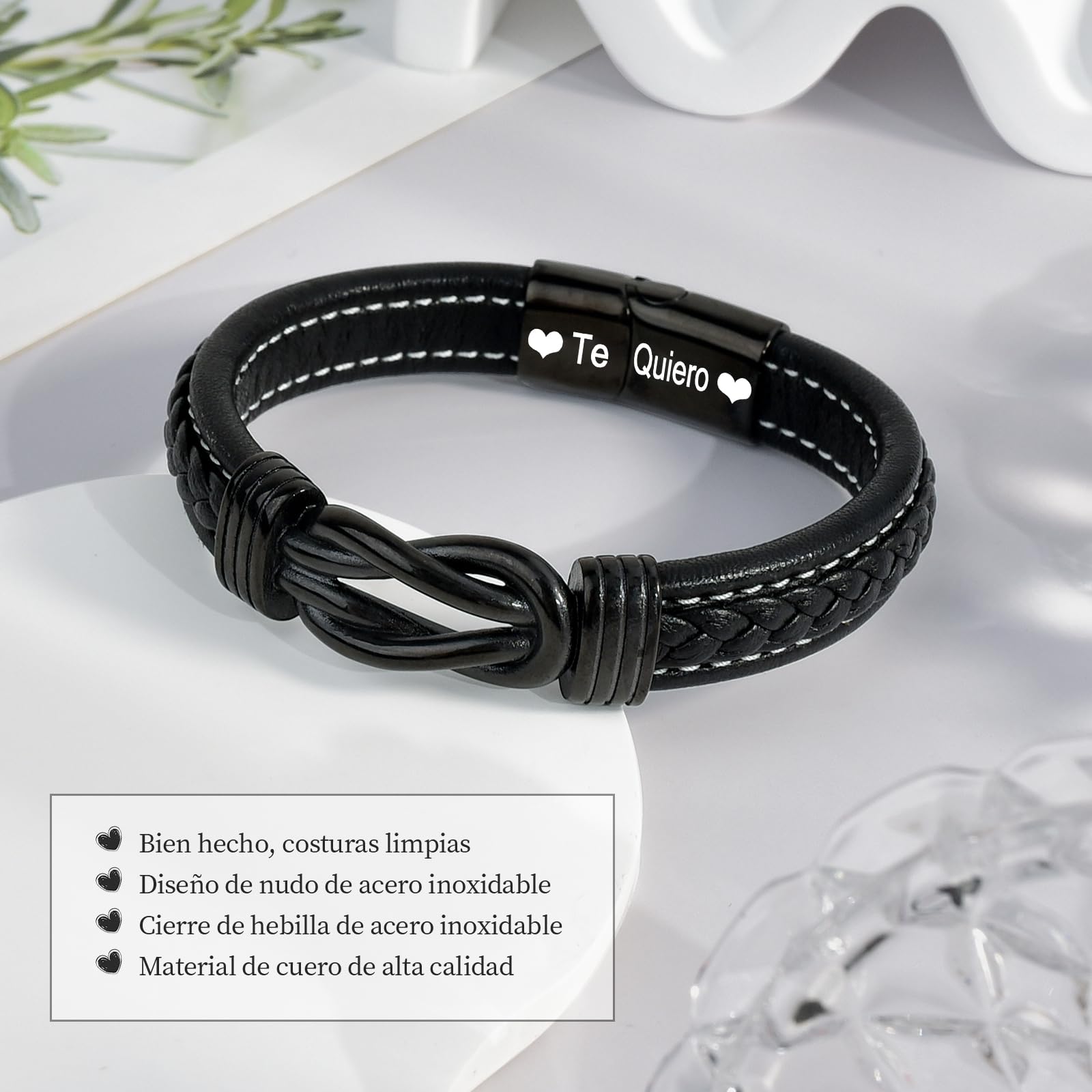 YELUWA Dia Del Padre Regalos, Pulsera Hombre, Regalos Para El Marido Los Hombres De Acero Inoxidable Pulsera De Cuero Trenzado Cumpleaños, Aniversario, Día De San Valentín, Regalo De Cumpleaños