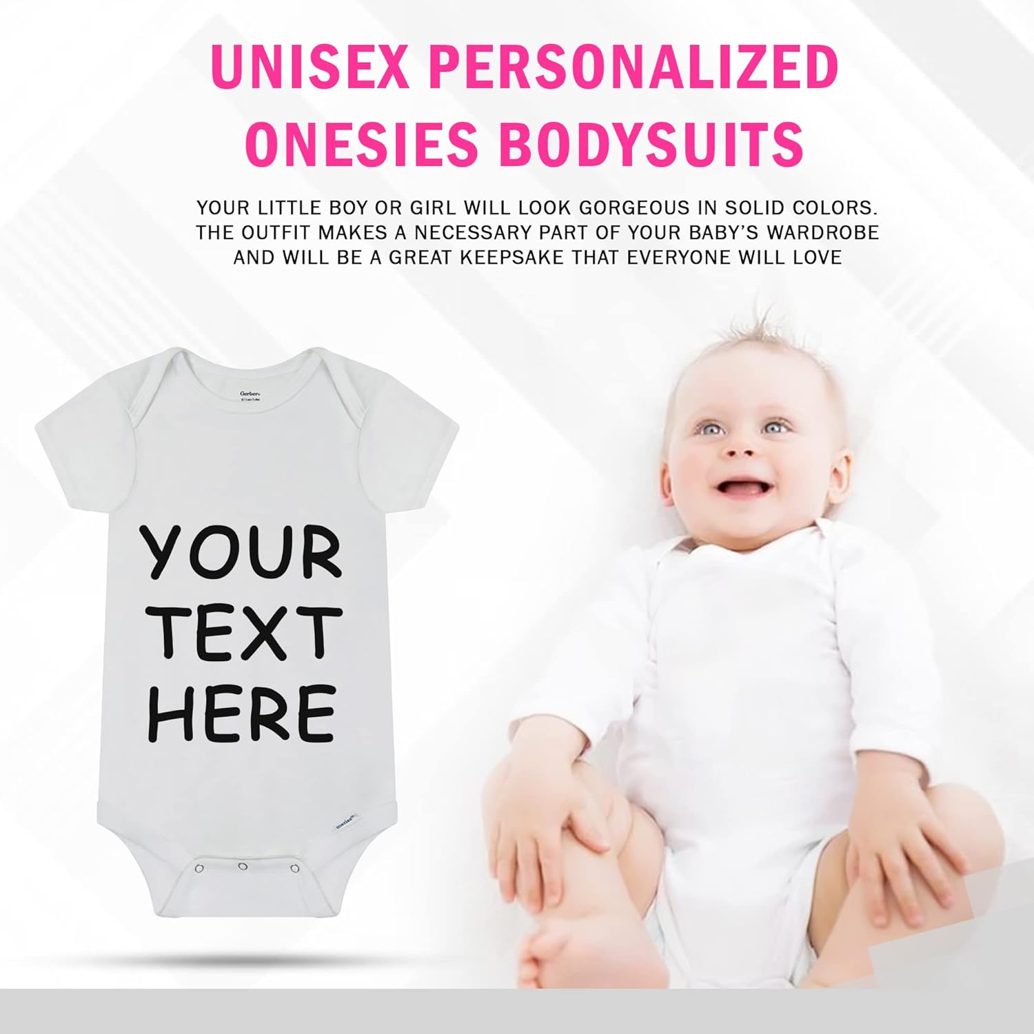 Personalized Unisex Baby Bodysuit - Custom Bodysuit with Name and Other Text on Front - Short Sleeve Personalized Baby Romper
