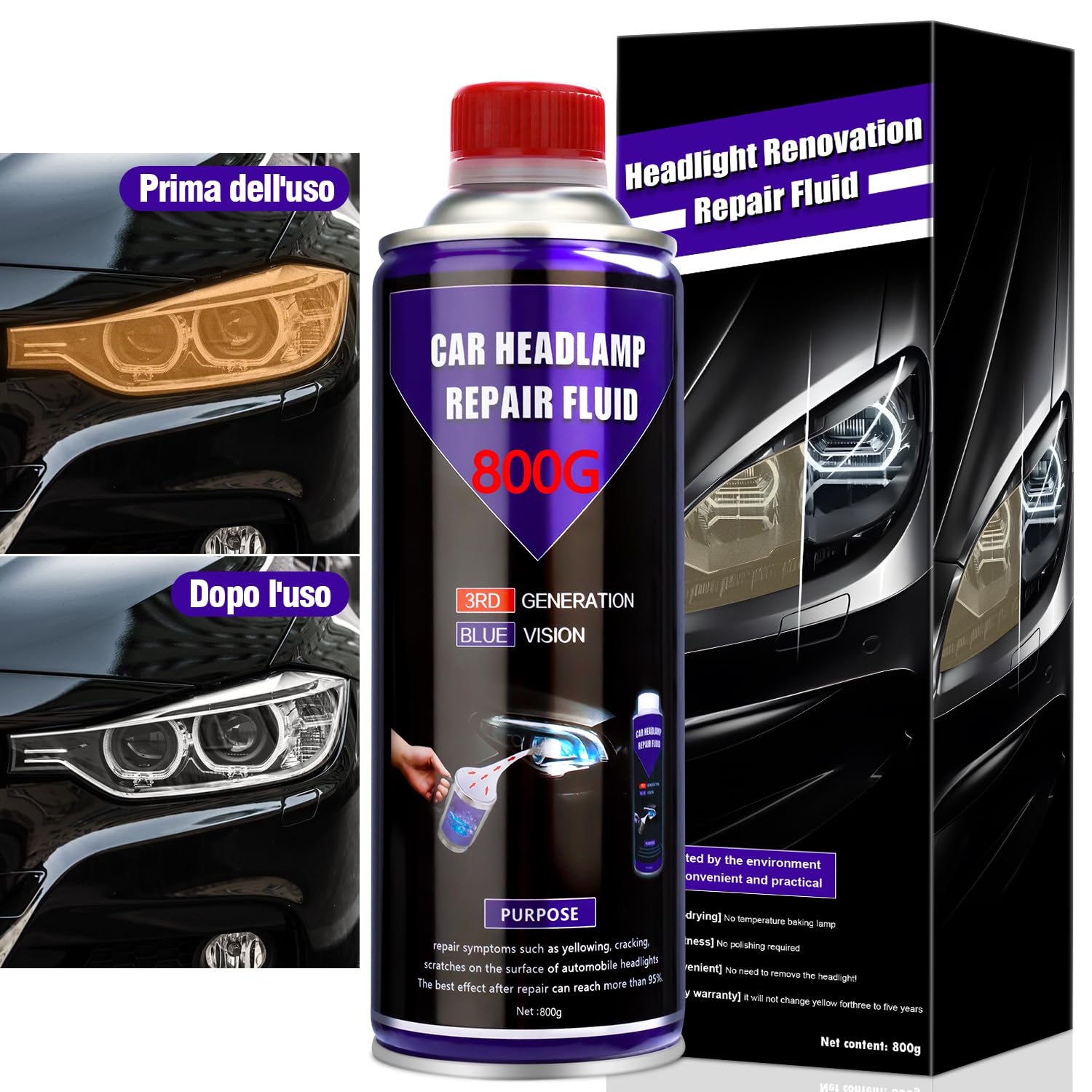 Rinnova Fari Auto - 800g Lucidatura Fari Auto, Lucida Fari Auto, Rinnova Fanali, Pulisci Fari Auto Opachi