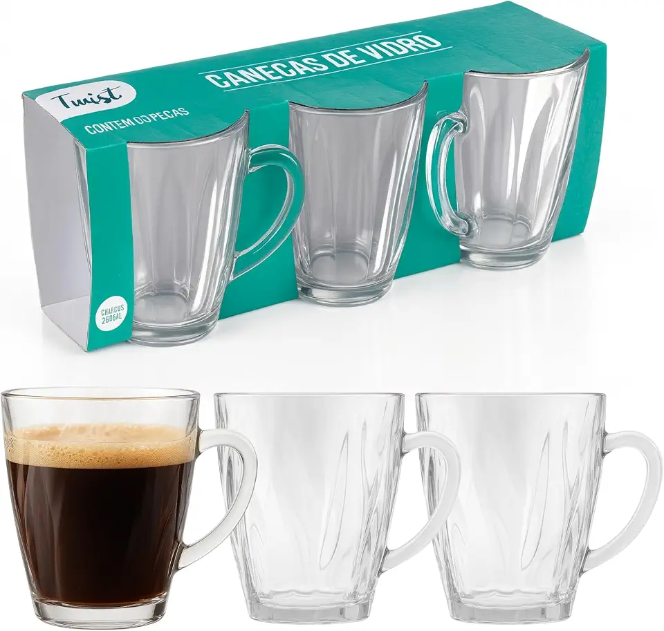 Conjunto 3 Xícaras Vidro 230ml Café Chá Caneca Para Casa Escritório