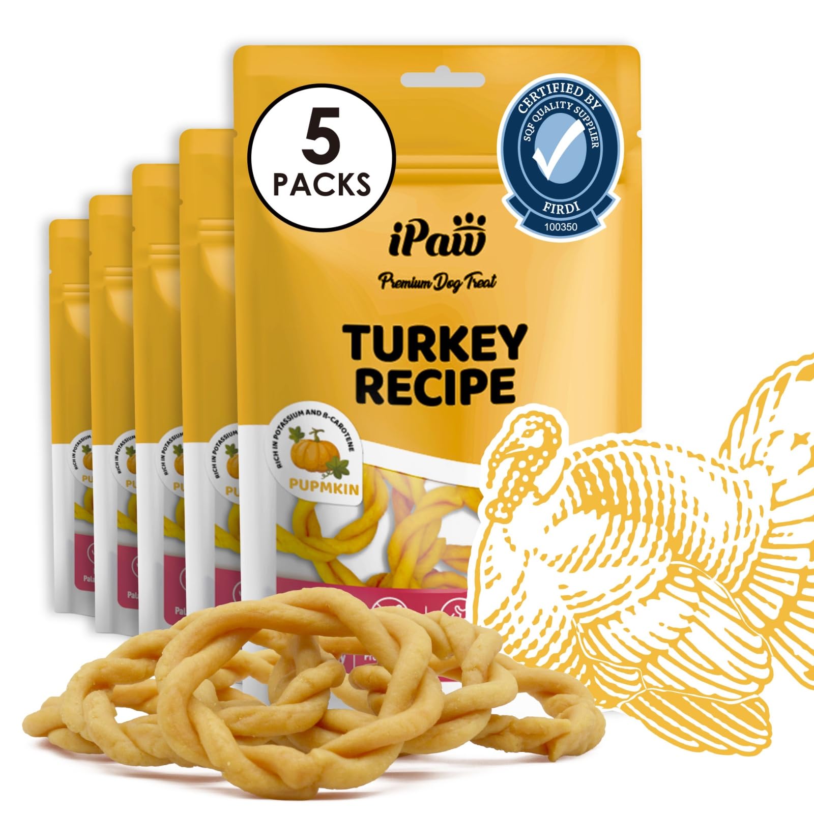 iPaw Turkey Dog Treats, SQF-Certified Production Process Dog Chew