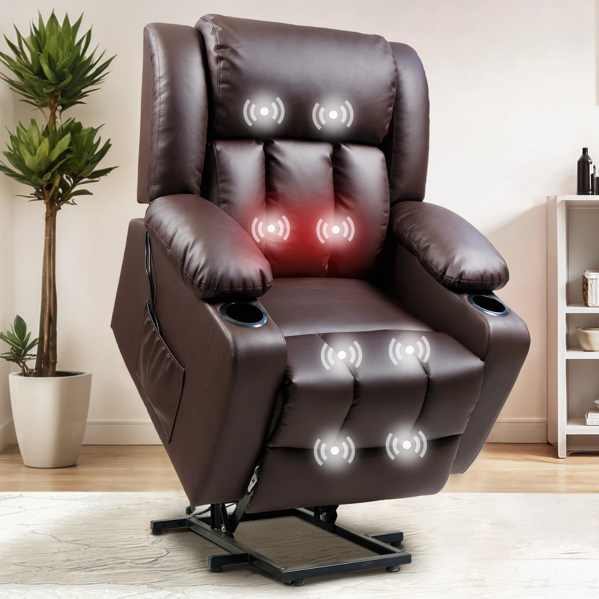 FLEXISPOT XL31 Power Lift Chair for Elderly with Massage & Heat, Electric Lift Recliner Chair with Cup Holders, PU Leather Single Sofa for Living Room