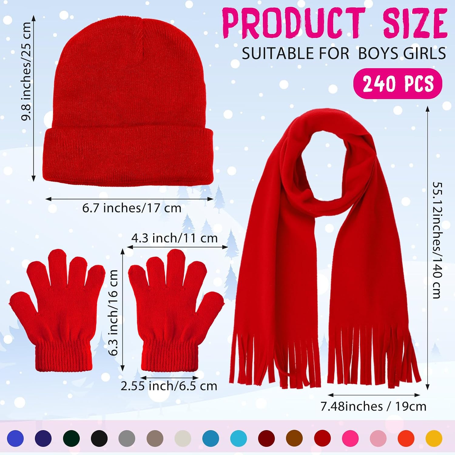 JaGely Kids Beanies Gloves Scarf Winter Set Colorful Knit Gloves Scarves for Boys Girls Homeless Warm Gift