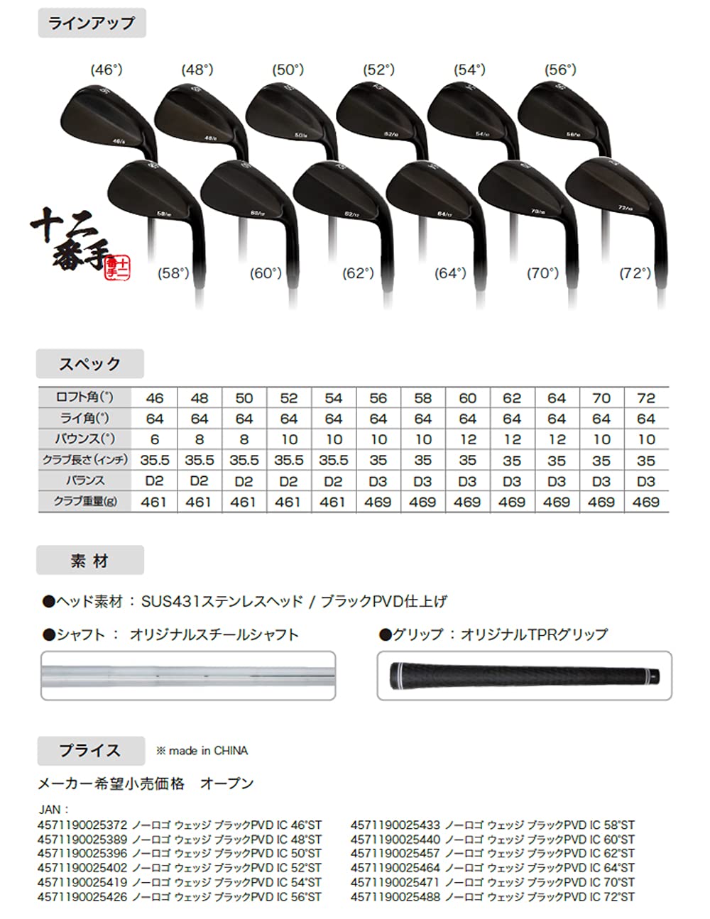 Amazon.co.jp: 無刻印 ウェッジ ブラックエディション ゴルフクラブ 新 