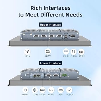 15 inches Fanless Industrial Embedded Panel PC,10 Point Capacitive Industrial Touch Screen Panel Computer,IP65 All-in-One Computer,Windows OS,Home,Factory,Kiosk (i3-7100U,8GB RAM 128GB SSD)