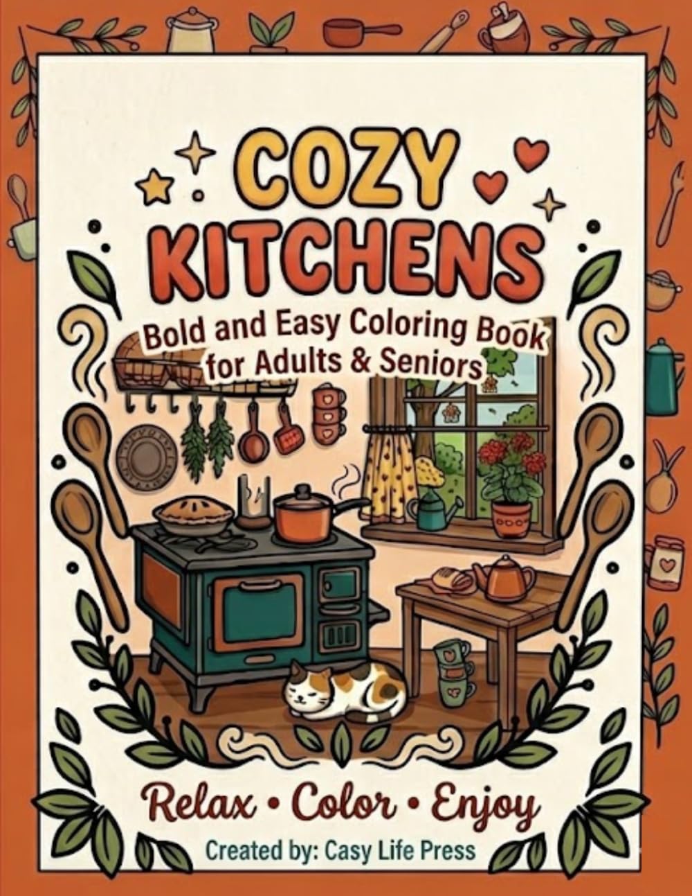 Cozy Kitchens: Bold and Easy Coloring Book for Adults and Seniors