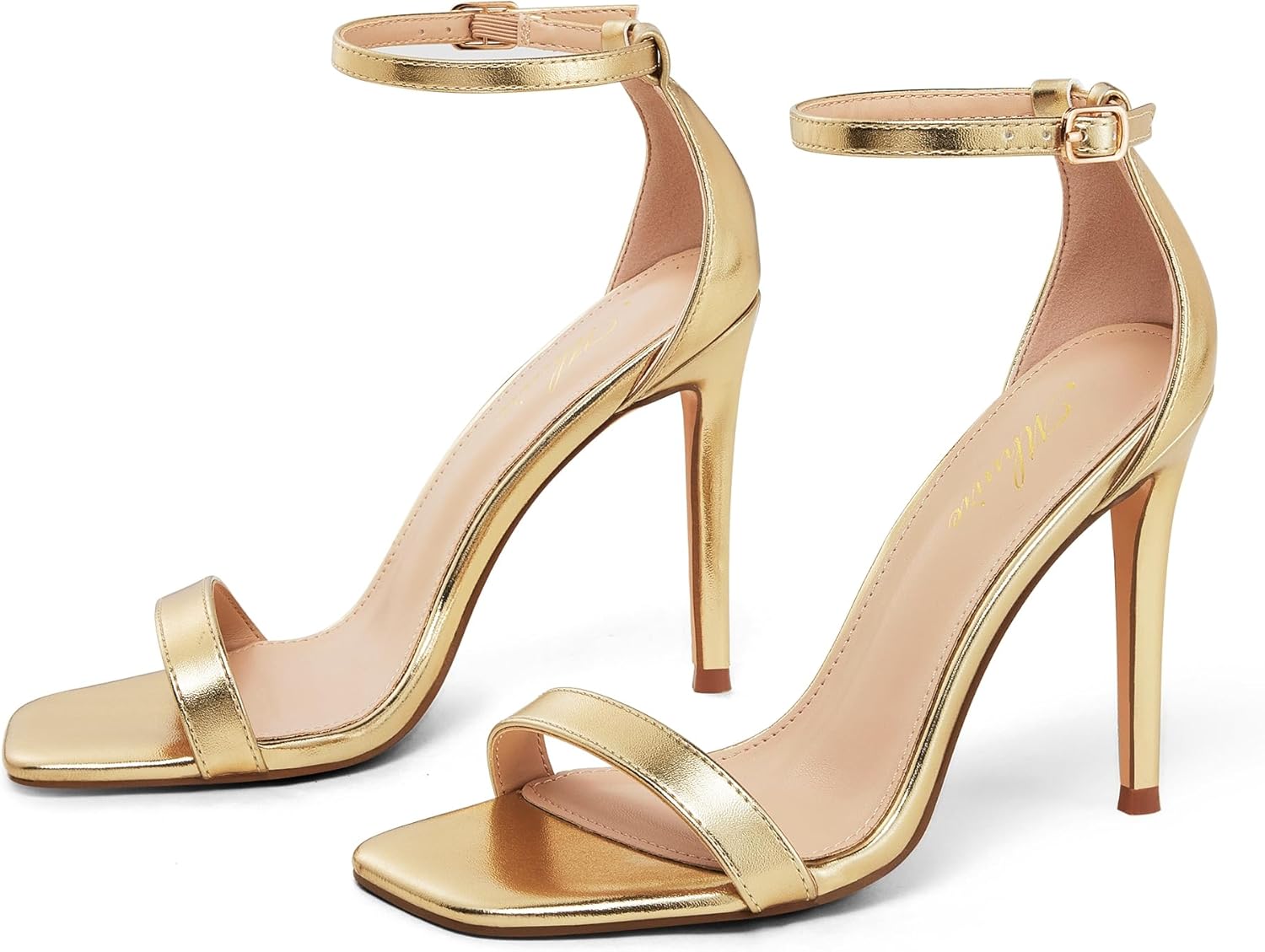 Stylish 4 IN Square Open Toe Ankle Strap Stiletto Heels for Women Plain Trendy Strappy Heeled Sandals - Image 4