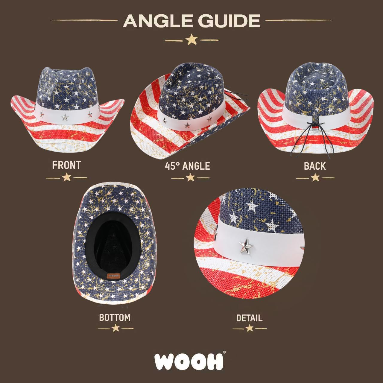 WOOH USA American Flag Cowboy Hat for Women and Men, 4th of July Cowboy Hat for Men, Straw Cowgirl Hats Women