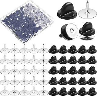 バッジ 留め具 ピンバッジのキャッチ 黒 50個セット 収納ケース付き 蝶タック 留め具 安全ピン 取付簡単 ピン付き パーツ ハンドメイド アクセサリーパーツ ブラックゴムキャップ約50個+釘約50個