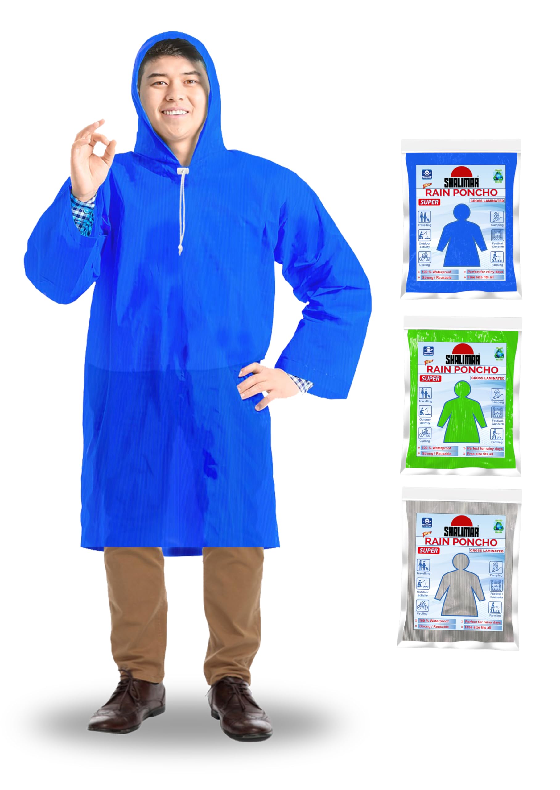 Shalimar Casual Style, Unisex Outdoor Rain Poncho for Adult,Multi Use, Waterproof, Lightweight, Reusable & Packable,Multicolour, One Size Fits Most(Pack Of 3 Pieces)-image-14