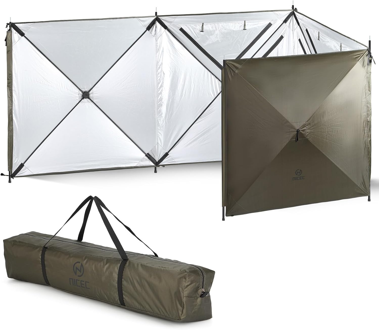 Nice C Camping Wind Sceen, 4 Panels Beach Garden Wind Blocker Breaker, 4 FT Privacy Fence Screen, Privacy Sunbathing, Clam Screen Porch, with Mesh Window, Poles, Ground Nails Included (Green)