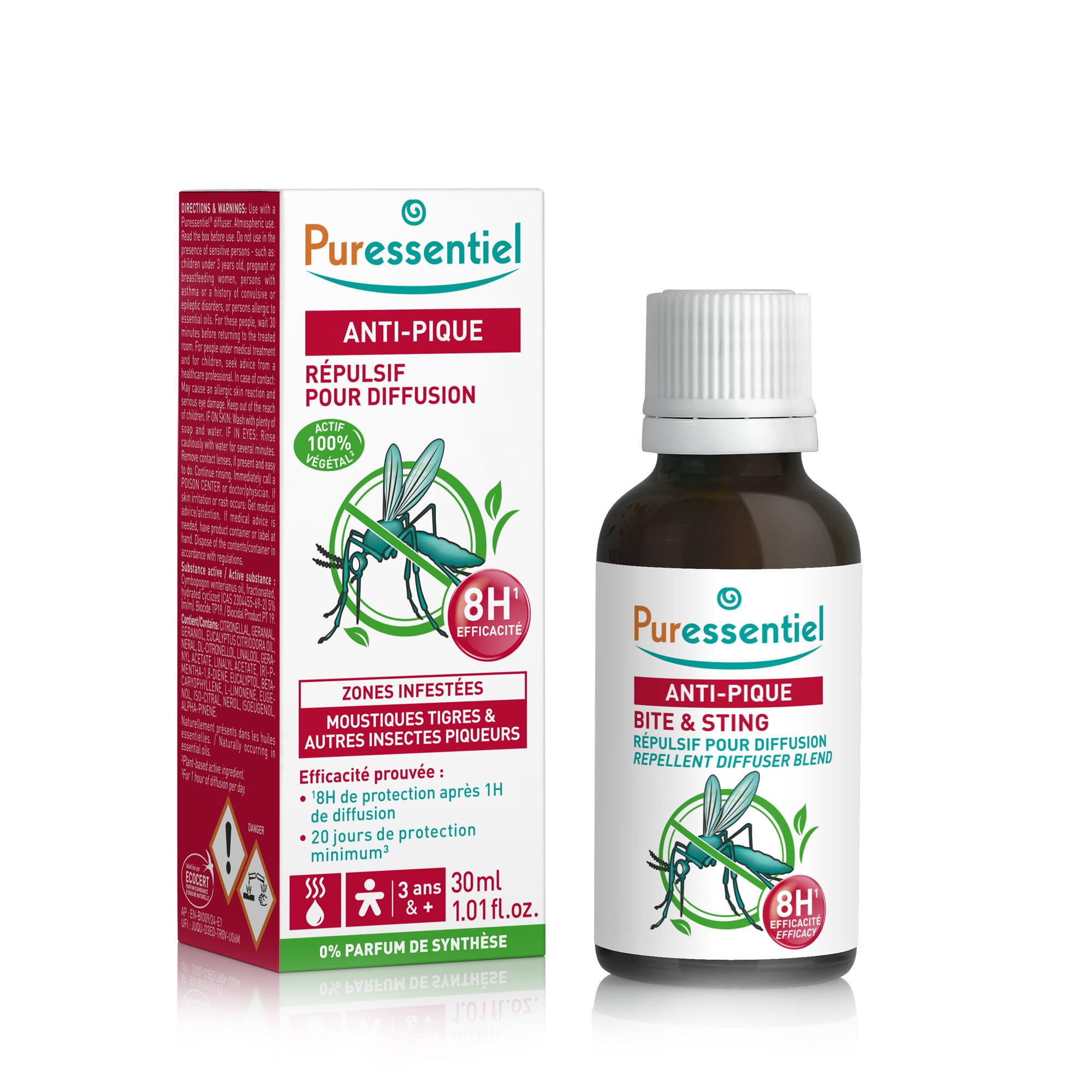 Puressentiel - Anti-​moustique - Répulsif moustique à base de citronnelle - Huiles Essentielles pour Diffusion - 100 pourcent pures et naturelles - 30 ml