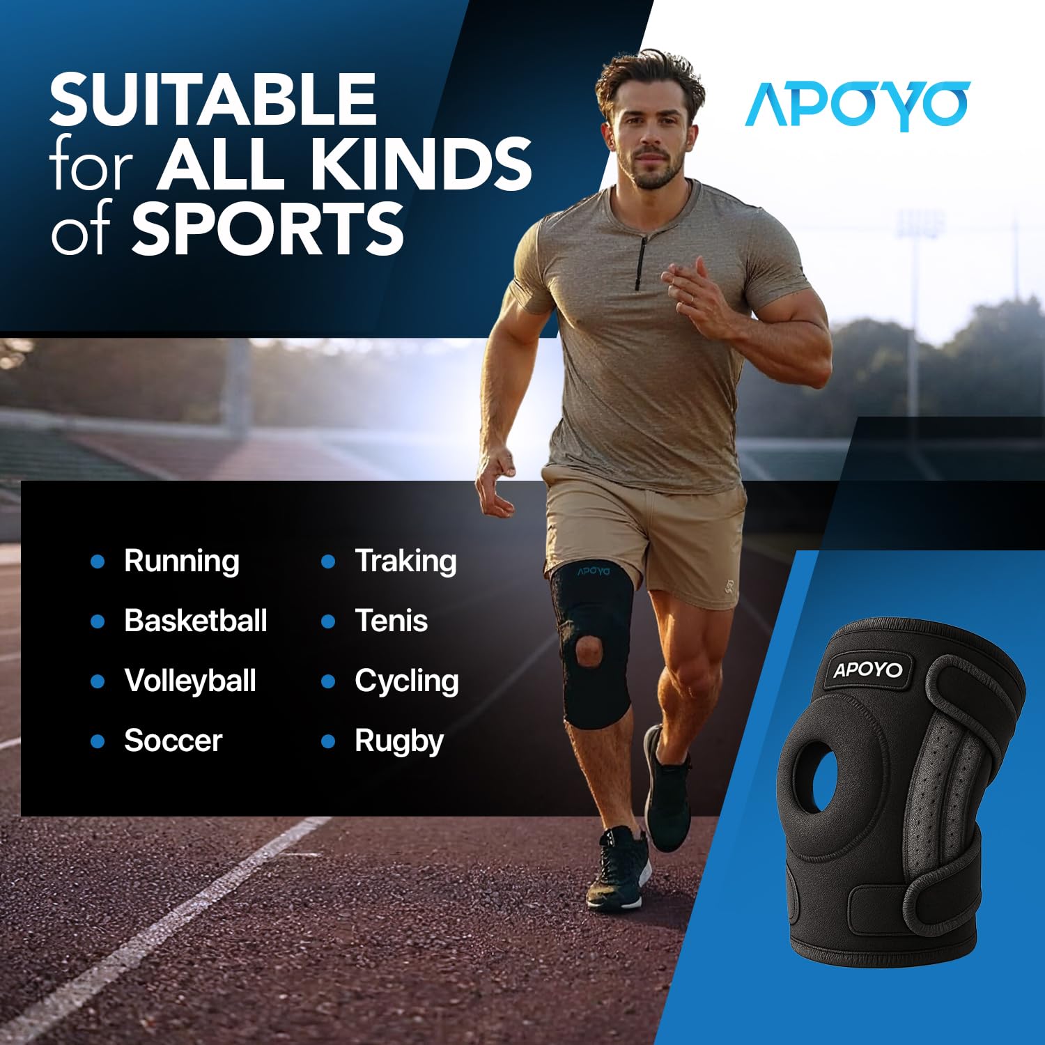 APOYO Knee Brace for Women & Men - Knee Compression Sleeve For Pain Relief, Meniscus Tear, ACL, Arthritis, Joint Pain Relief, with Patella Gel Pad & Side Stabilizers (XX-Large) Blue - Image 5