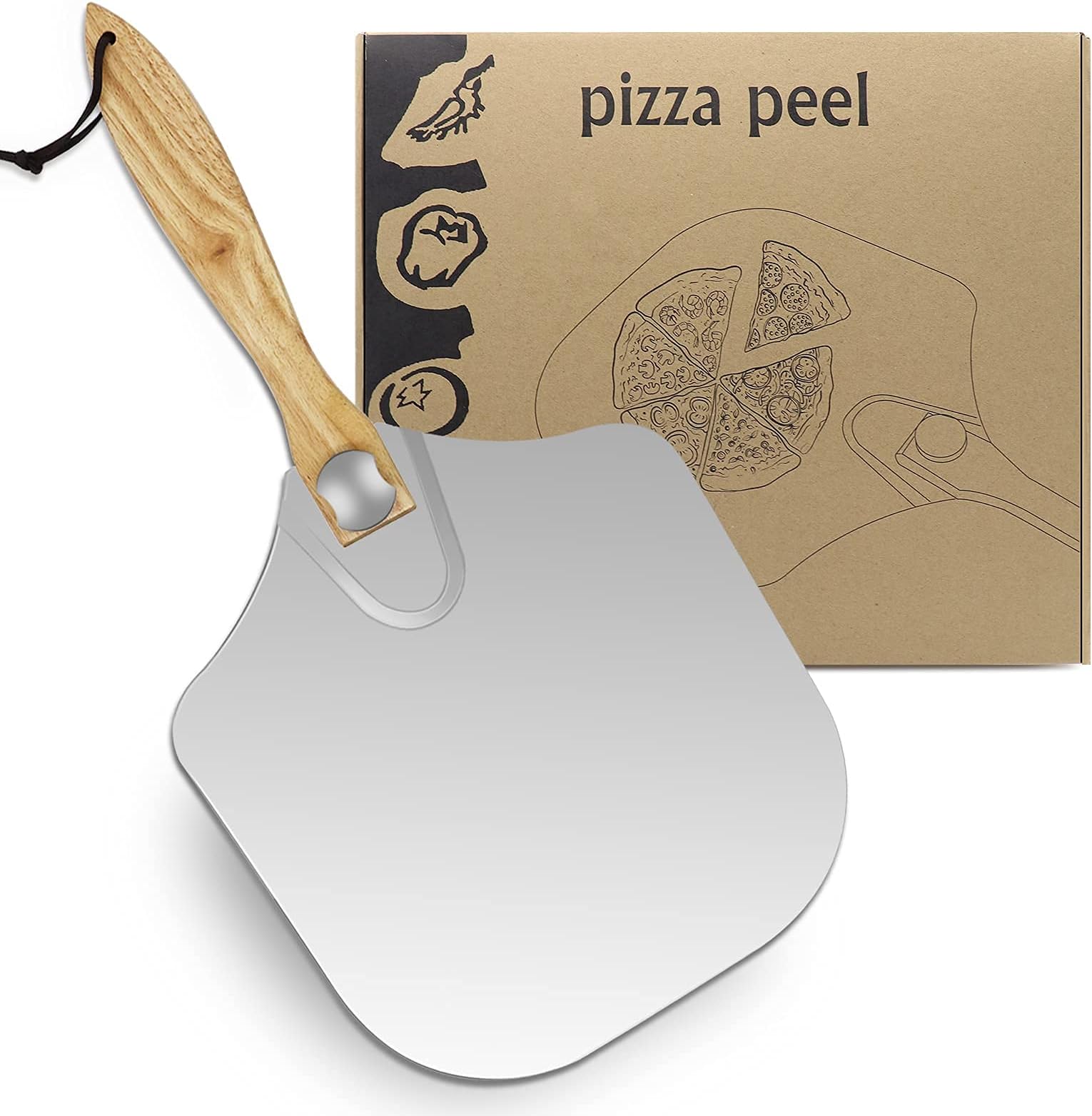 Pizza Peel Aluminum Metal Pizza Paddle with Foldable Wood Handle Easy Storage Pizza Shovel 12 inch for Baking Homemade Pizza