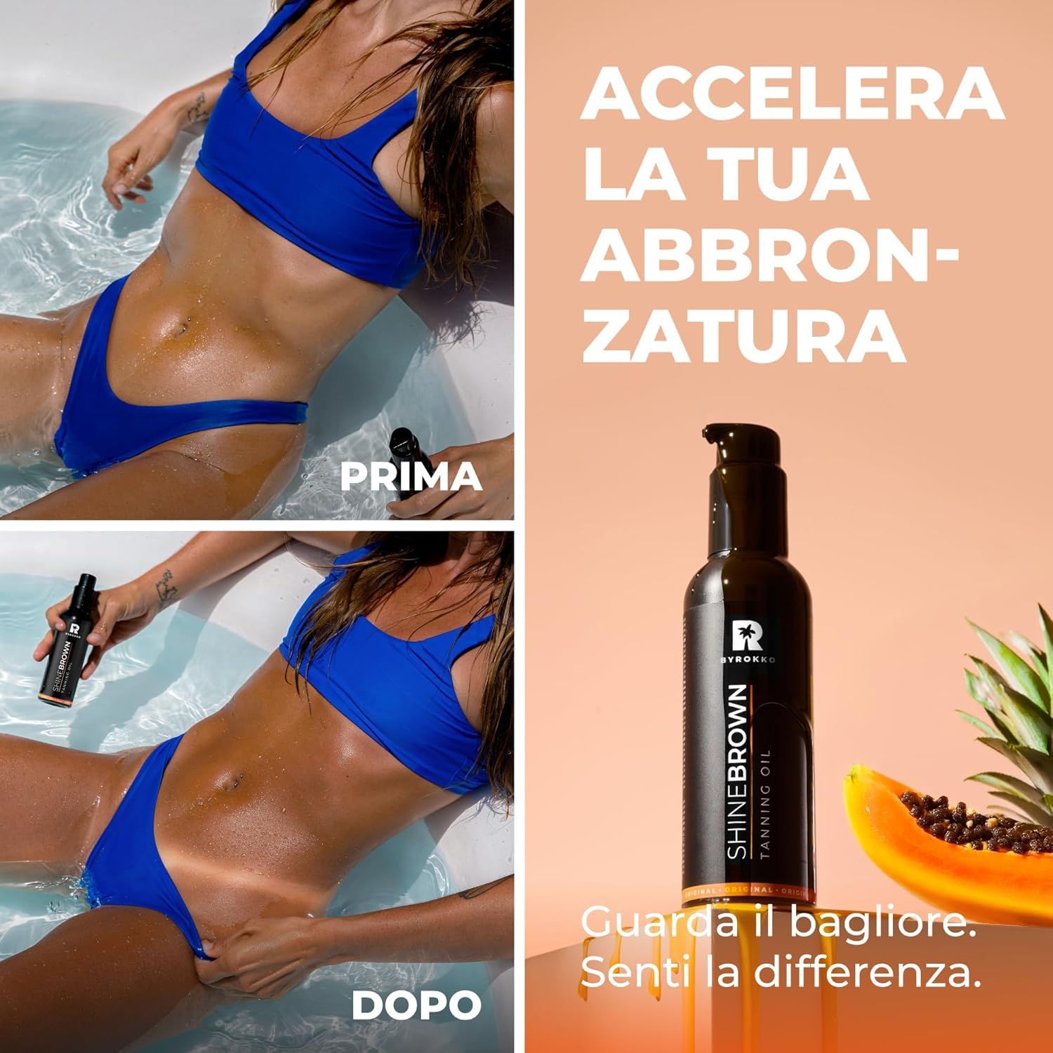 BYROKKO Duo Estivo – ShineBrown Crema Abbronzante 210ml + ShineBrown Tanning Oil 150ml | Bundle per Abbronzatura Intensa e Naturale