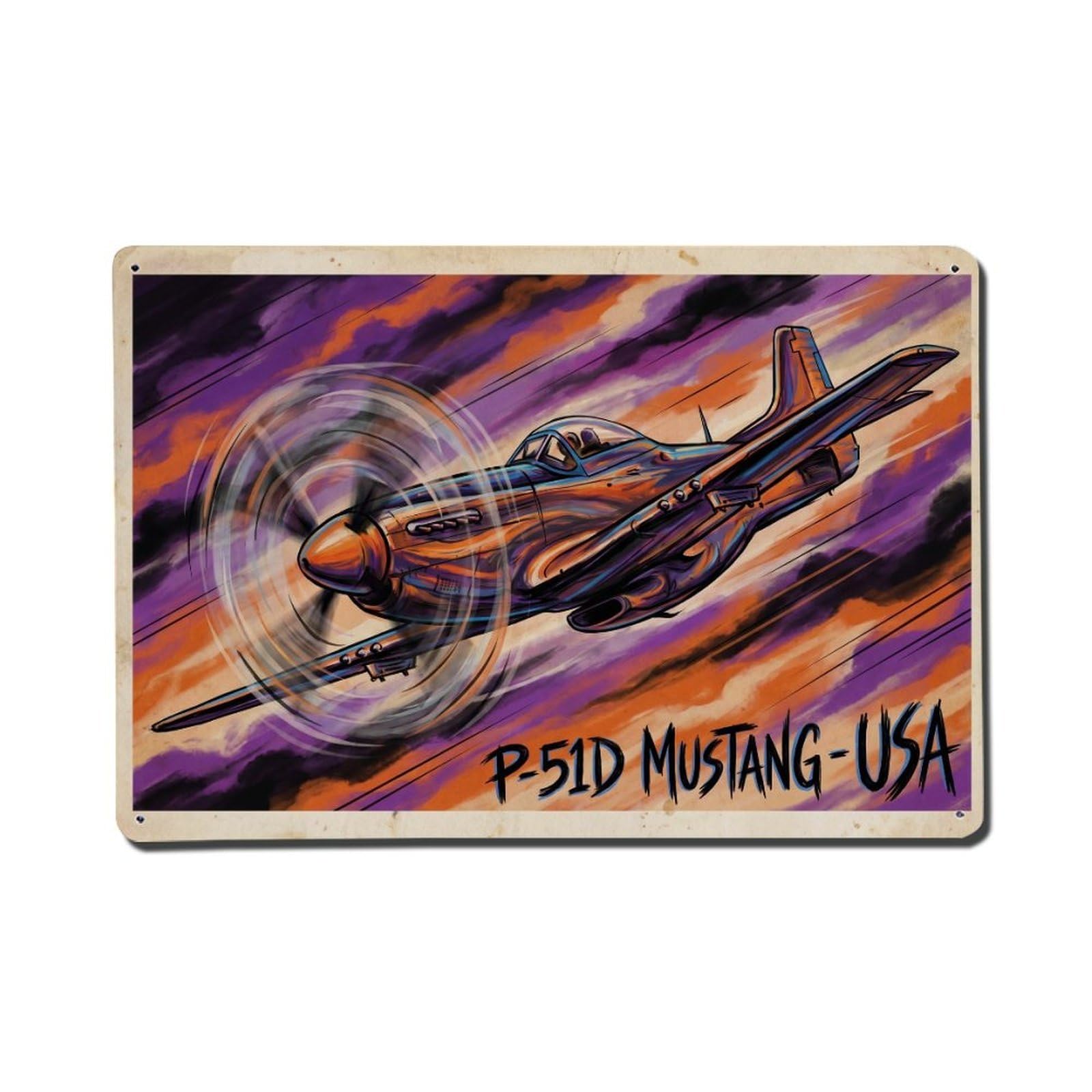 P-51D Mustang Military Aviation Dynamic Combat Metal Tin Sign Plaque Wall Decor for Cafe, Man Cave, Club Bar, Office, Home Garden Round Metal Poster 8x12Inch